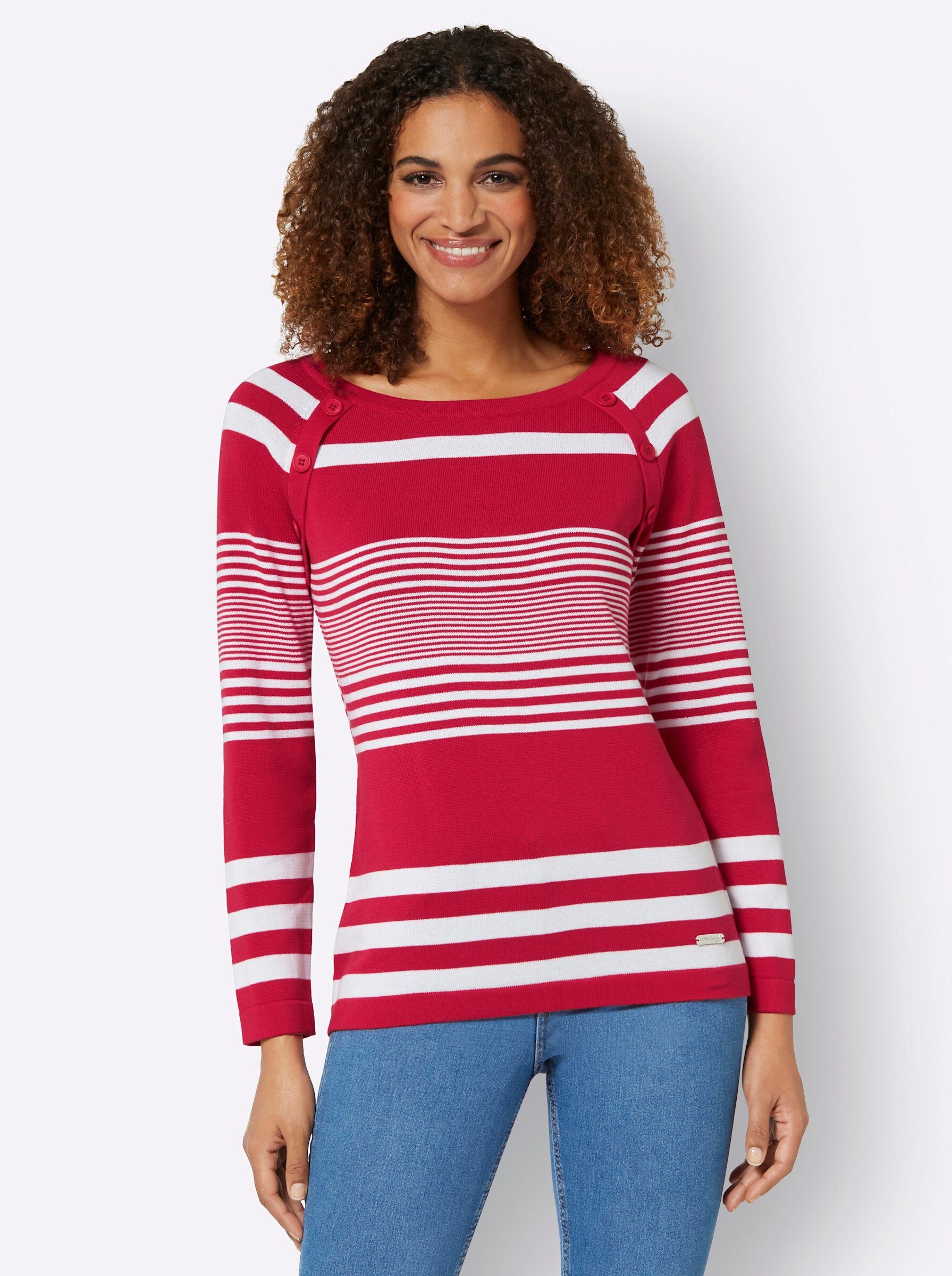 WEIDEN WITT erdbeere-weiß-gestreift Strickpullover