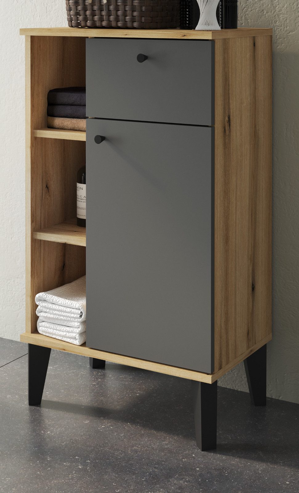 Furn.Design Badkommode Torsby (Badschrank in Evoke Eiche mit grau, 51 x 90 cm), mit 5 Fächern