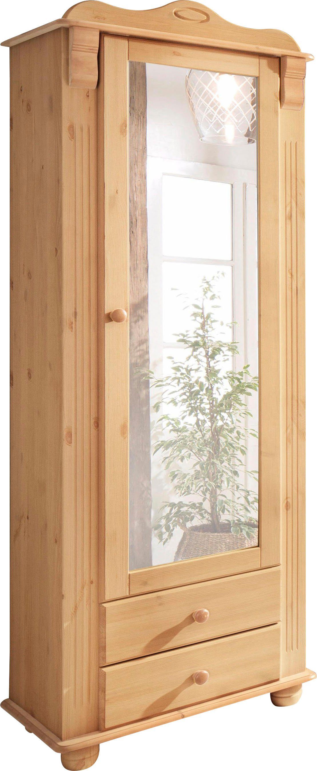 Home affaire Garderobenschrank Adele mit Spiegel, Breite 63 cm, mit 2 Schubladen, aus massiver Kiefer, FSC®