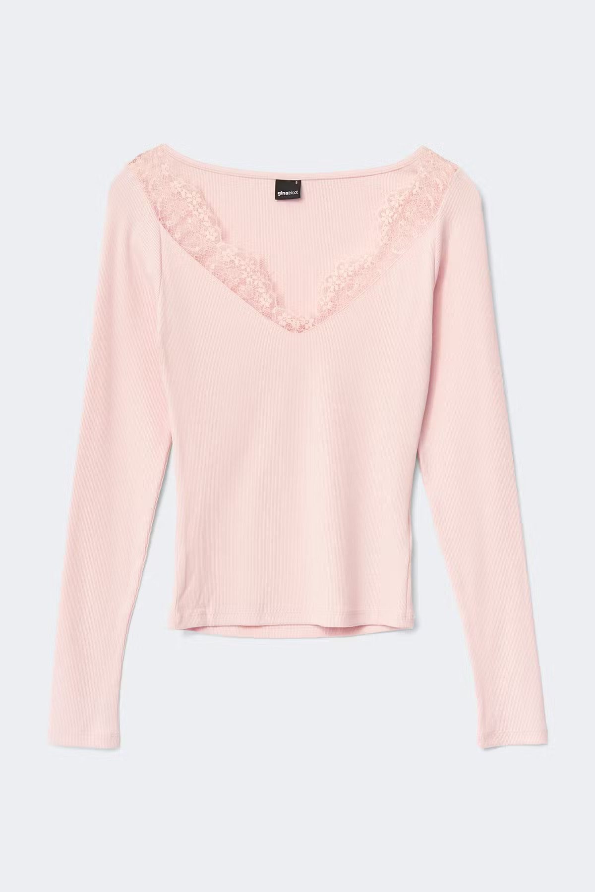 Gina Tricot Spitzenshirt - Gina Tricot Langarmtop - Spitzentop mit V-Ausschnitt für Damen