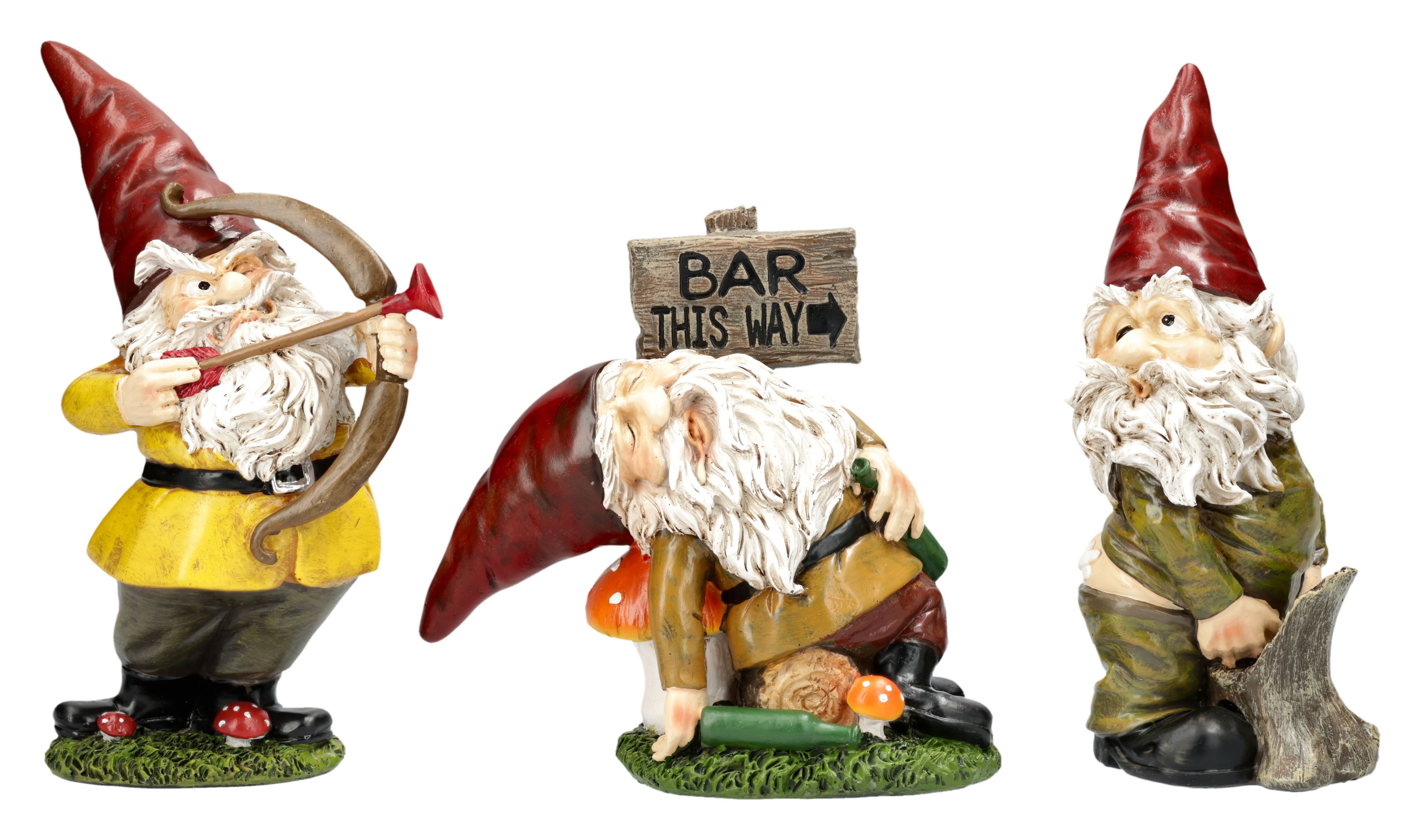 Figuren Shop GmbH Gartenzwerg Садовые гномы Set – Lustige Фигурки Statue 3er Deko Zwerg 15-19 cm