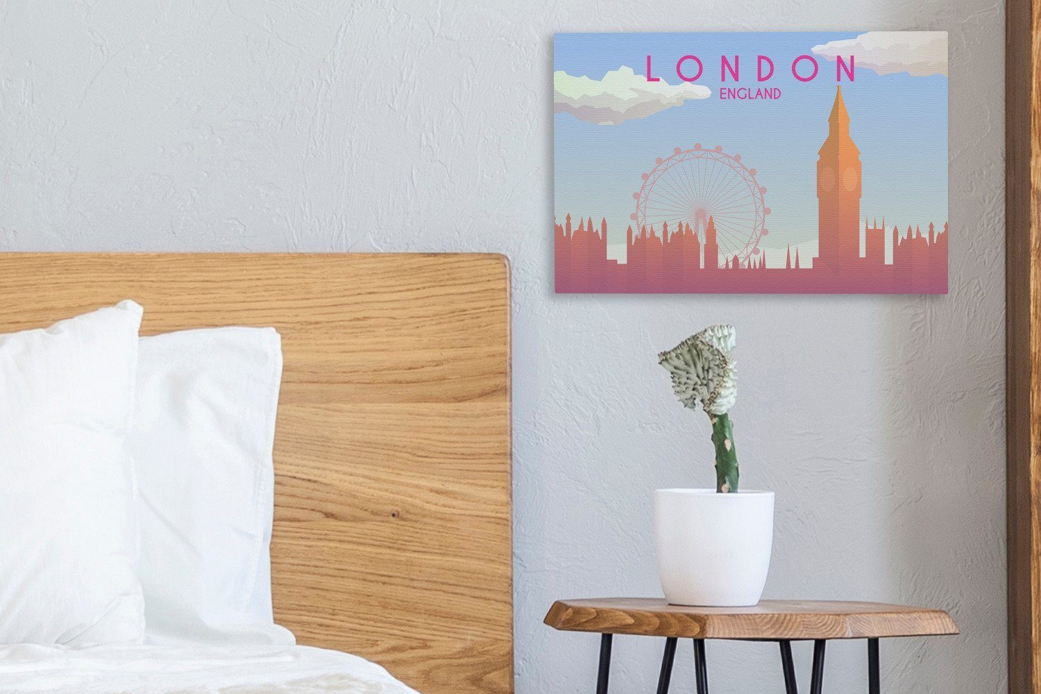 OneMillionCanvasses® Leinwandbild Illustration Skyline (1 30x20 Aufhängefertig, cm der England, St), London, von Wandbild Leinwandbilder, Wanddeko