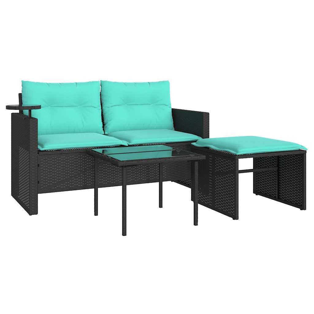 vidaXL Loungesofa 3-teiliges Gartensofa-Set mit Kissen, schwarzes Polyrattan, 1 Teile
