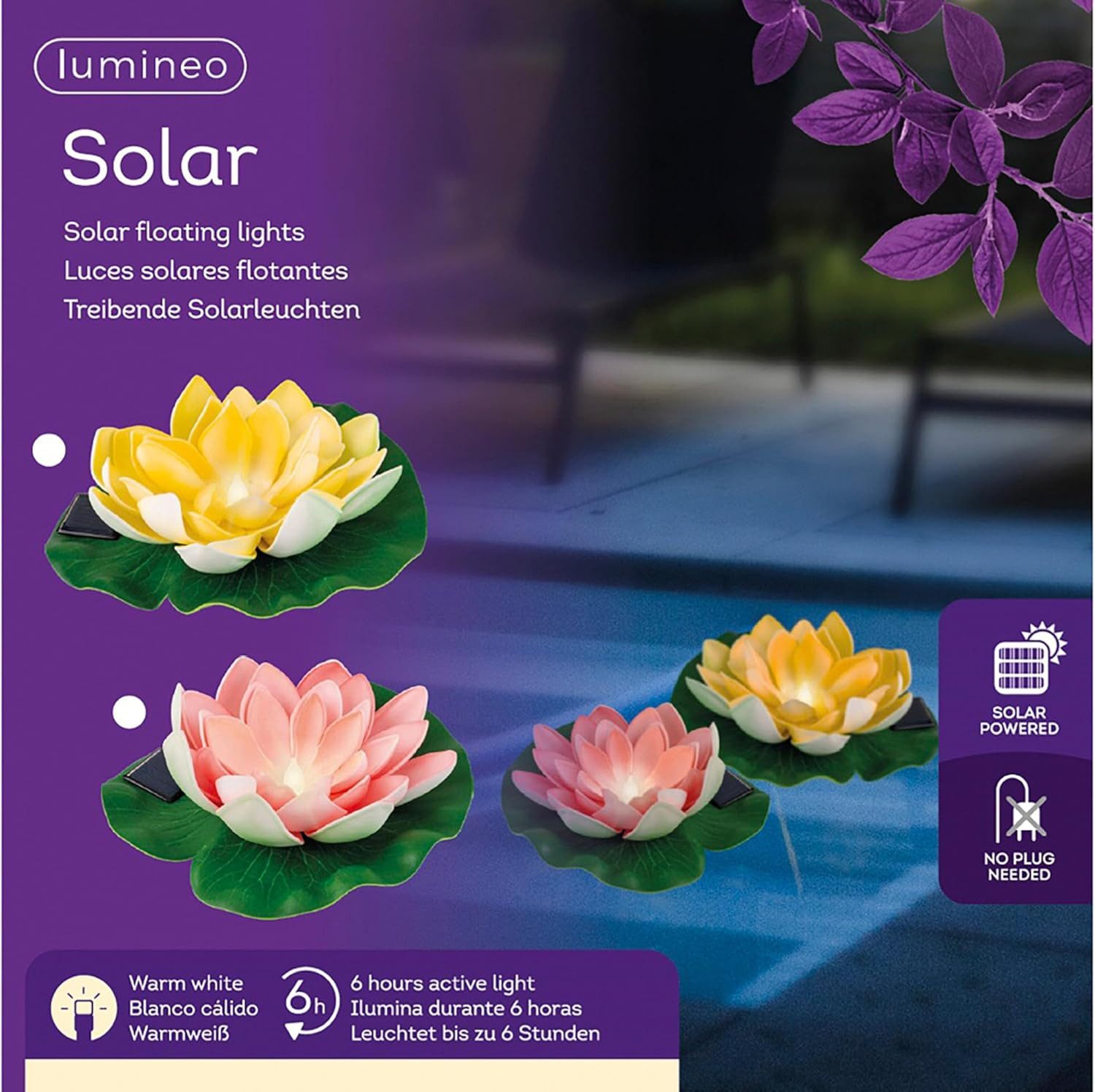 Lumineo LED Solarleuchte Solar Gartenleuchte Seerose 17x6cm Kunststoff 1 Stück Sortiert
