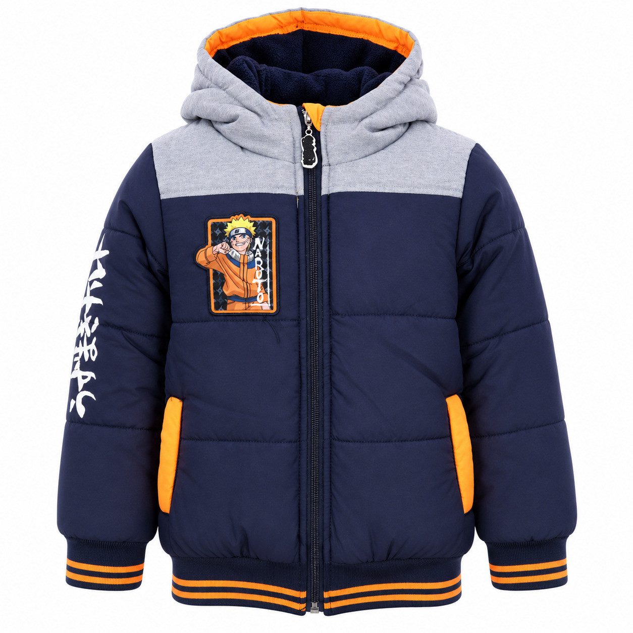 Naruto Winterjacke Naruto Shippuden Jungen Winterjacke mit Kapuze Blau Grau Gr. 104