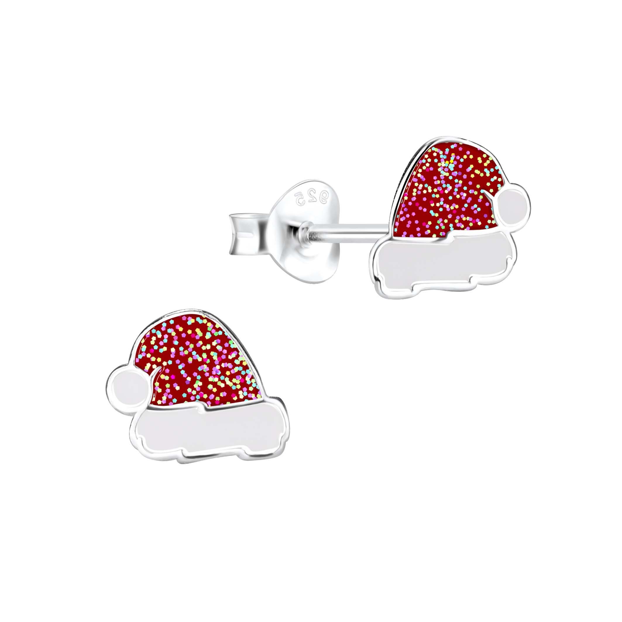 schmuck23 Paar Ohrstecker Ohrringe Weihnachten Nikolaus Mütze 925 Silber Kinder Damen (Geschenkset, Set aus 1 Paar Ohrringen), Kinderohrringe Nikolaus