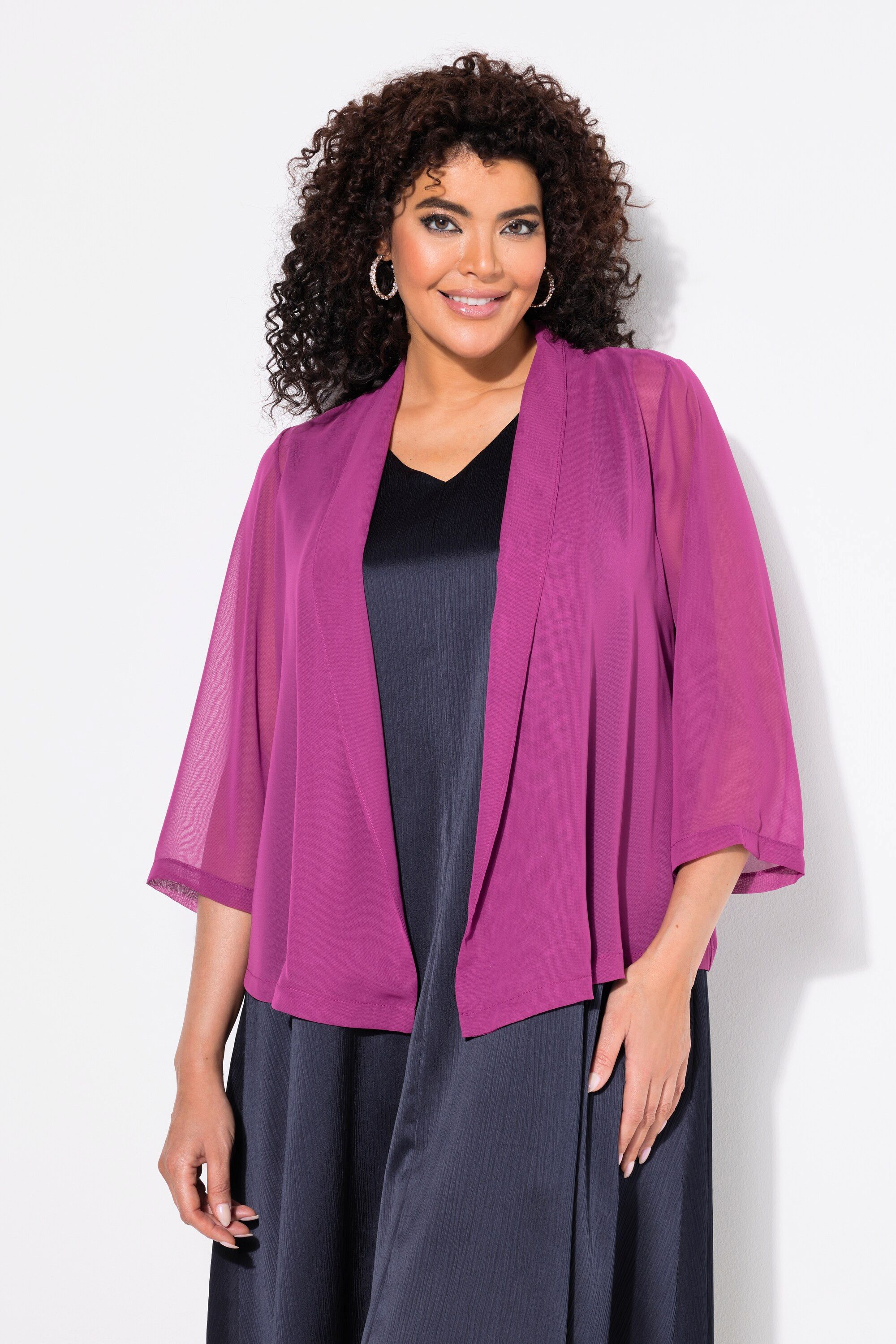 Ulla Popken Kurzjacke Chiffonjacke Oversized Schalkragen günstig online kaufen