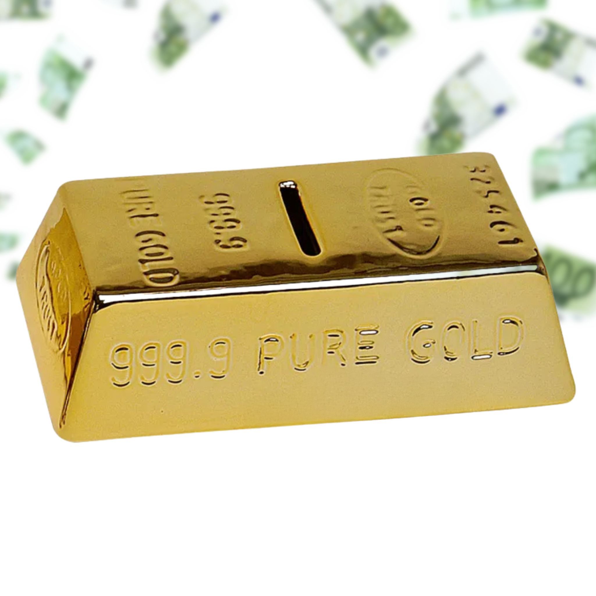 matches21 HOME & HOBBY Spardose Große Spardose Goldbarren gelb-gold 16 cm mit Schlüssel, Keramik Erwachsenen Sparbüchse abschließbar