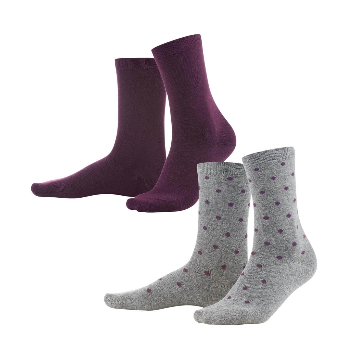 Einmal im BETTINA einmal Socken dezent Prune/Dots LIVING gepunktet, passenden Uni-Ton CRAFTS Dark