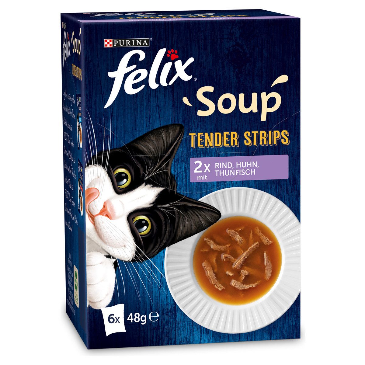 Felix Soup Tender Strips Gemischte Vielfalt 6 x 48 g, Nassfutter für: Katze