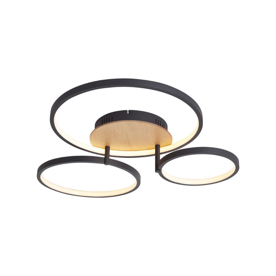 Qazqa Deckenleuchte Rondas, Dimmbar, LED fest integriert, Extra-Warmweiß, QAZQA Deckenleuchte, integrated, Schwarz, Holz, Modern