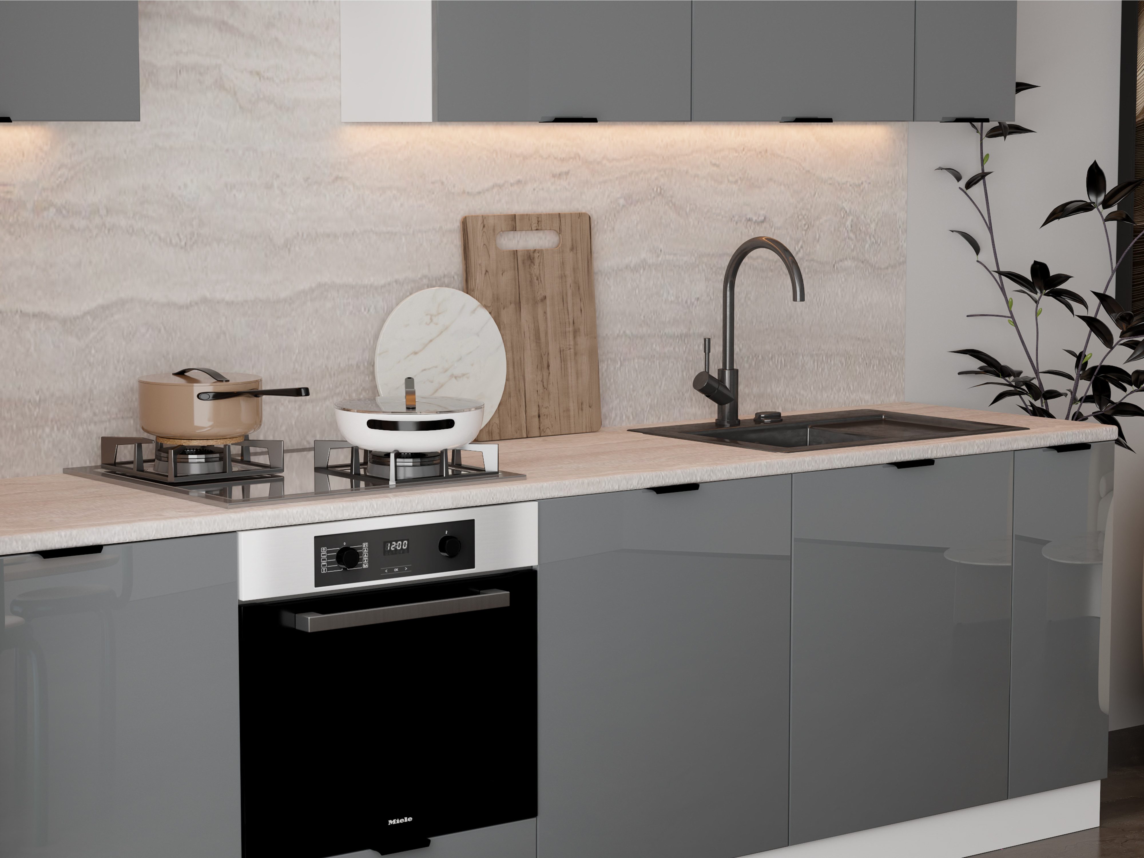 ROYAL24_MARKT Küchenzeile – 270 cm – Lunara – Ohne Arbeitsplatte & Elektrogeräte, (Set), Feinste Qualität - Modern - Zeitlos