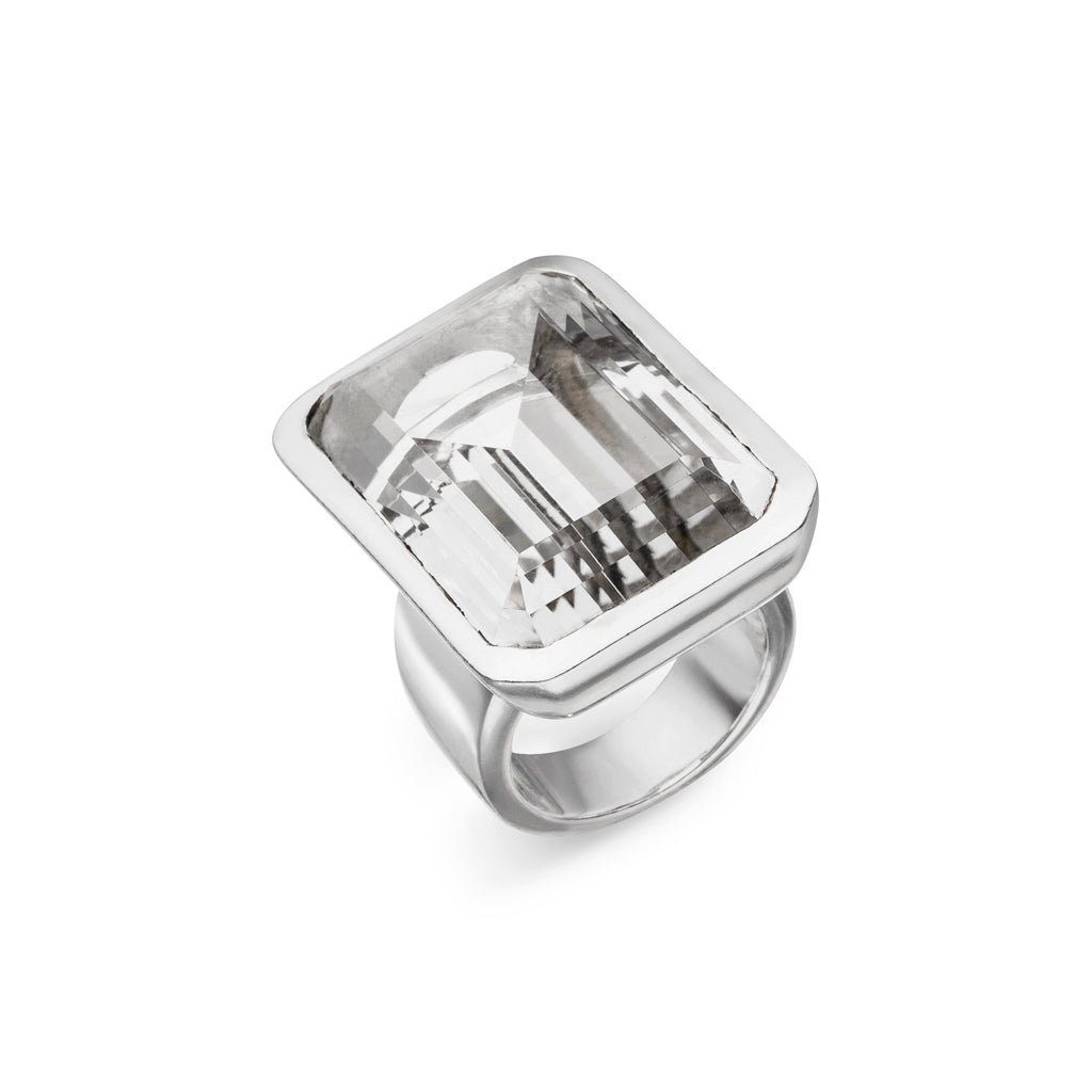 SKIELKA DESIGNSCHMUCK Silberring Bergkristall Ring "Octagon" 32x22 mm (Sterling Silber 925), hochwertige Goldschmiedearbeit aus Deutschland