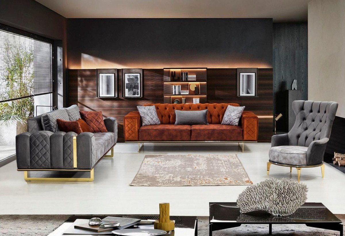 - Schlafsofa H. 91 Casa Möbel x Luxus x Padrino Gold Wohnzimmer 80 - Orange Wohnzimmer / cm 230 Modernes Sofa Schlafsofa