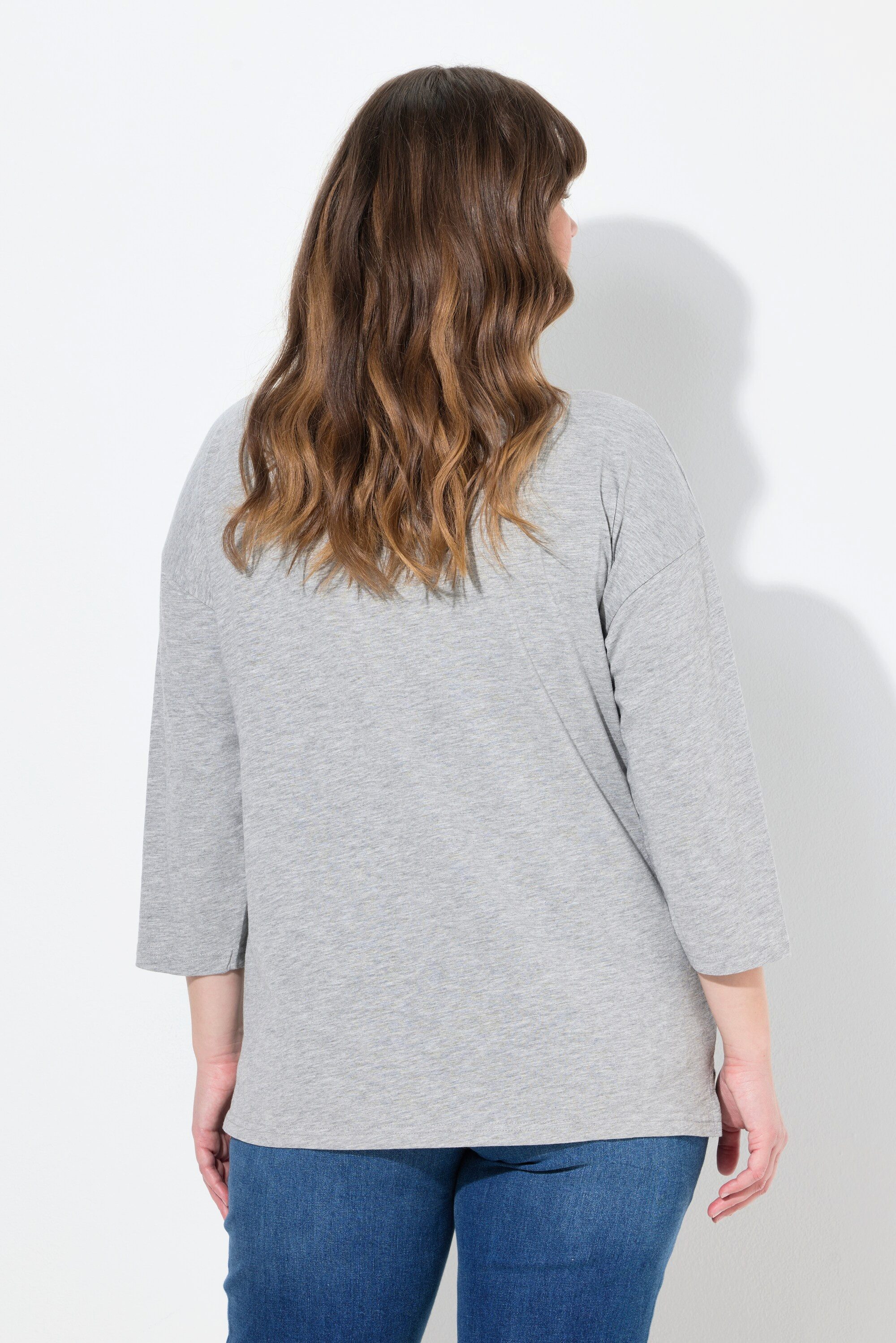 Ulla Popken T-Shirt Shirt Oversized Rundhals 3/4-Arm Biobaumwolle