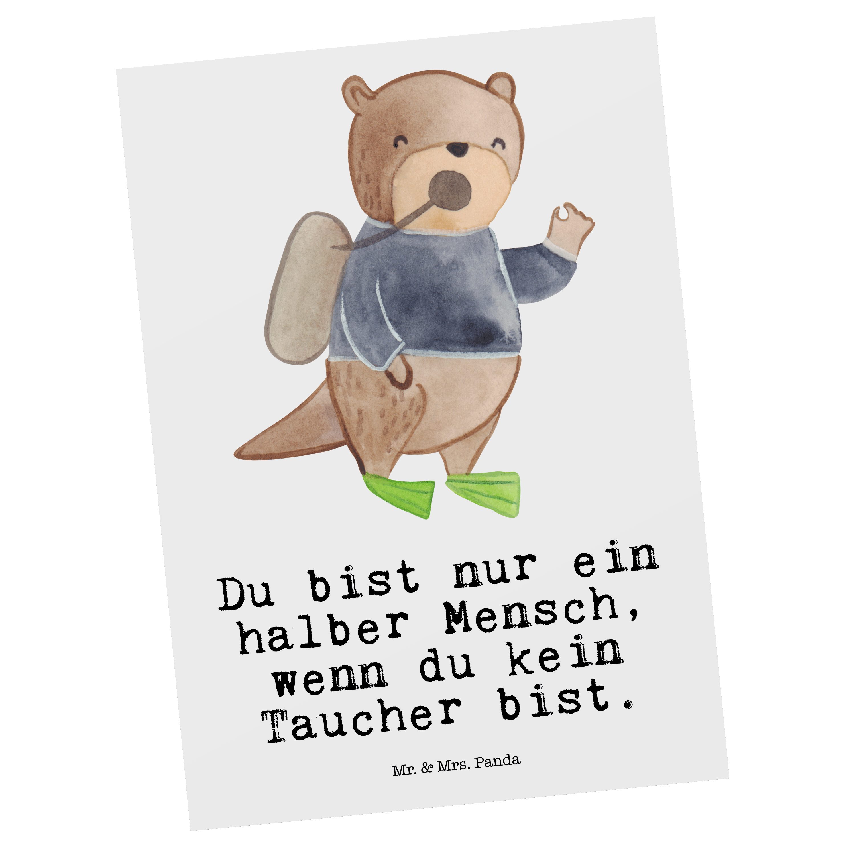 Mr. & Mrs. Panda Postkarte Taucher mit Herz - Weiß - Geschenk, Karte, Ausbildung, Ansichtskarte