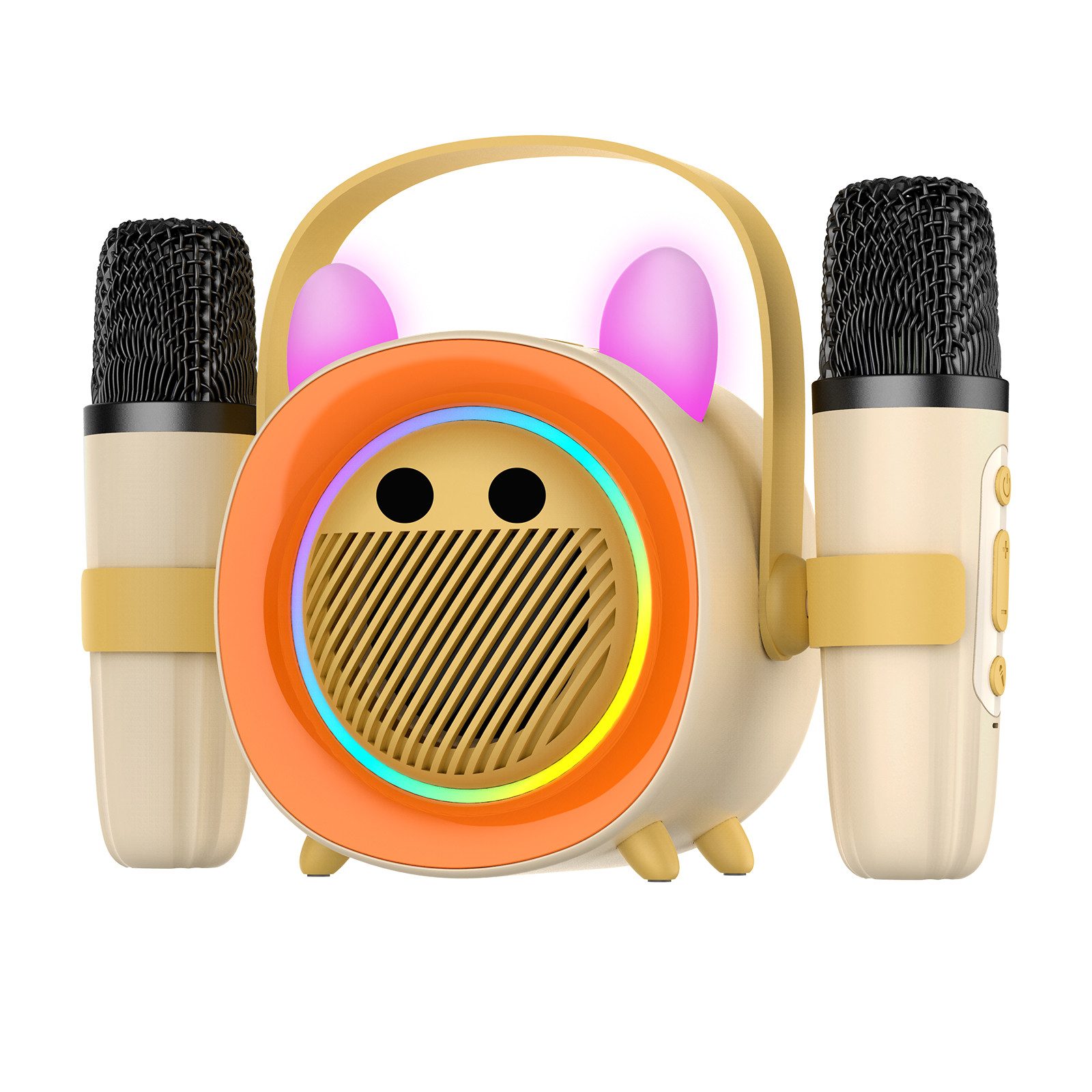 BBG Karaoke Box für Kinder mit 2 kabellosen Mikrofonen Karaoke-Maschine (5 W, Tragbar mit Bluetooth, Licht & Stimmeneffekten, Aufnahme)