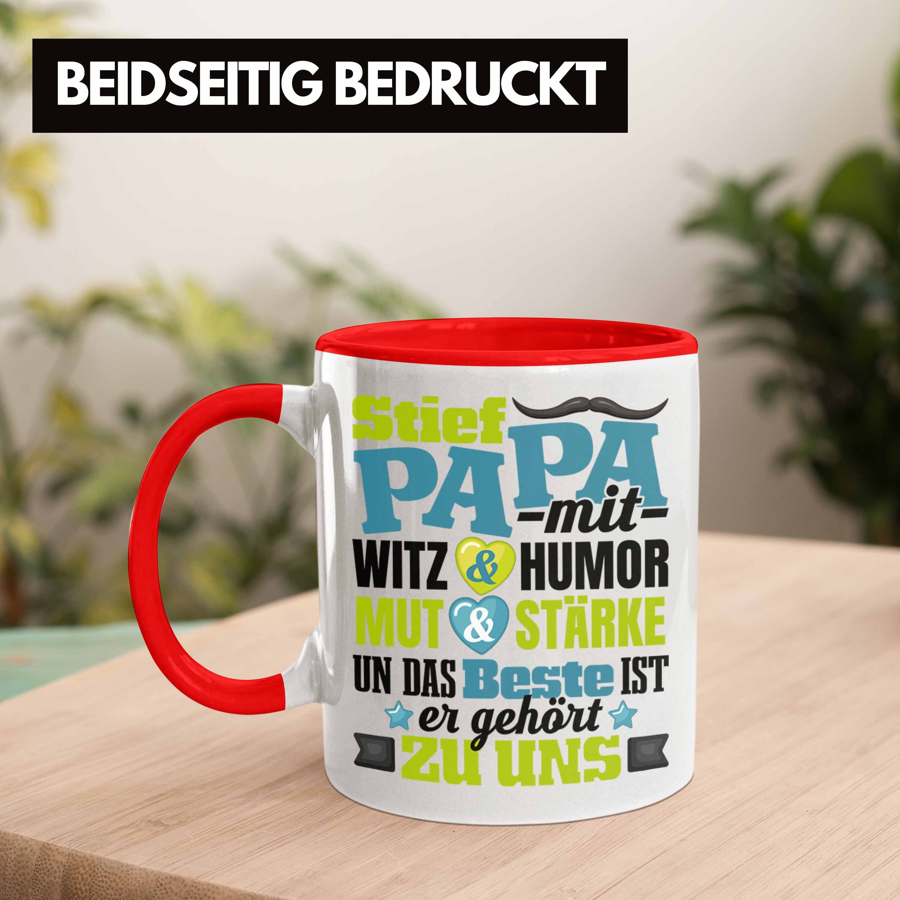 Papa Geschenkidee Trendation Bonus Geschenk Stiefvater Tasse Vatert Rot für Tasse Stiefpapa