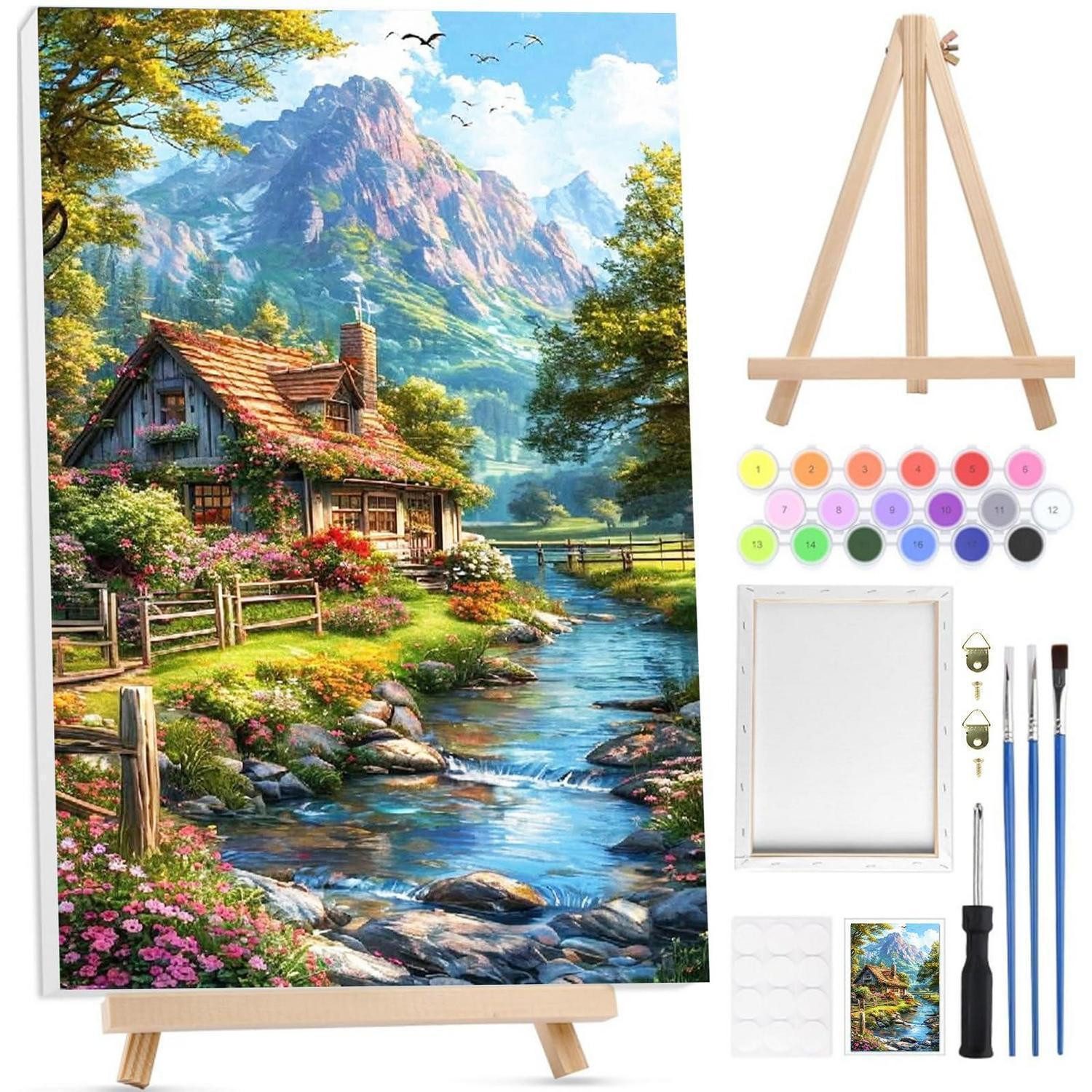 LuxusKollektion Malen nach Zahlen Malen nach Zahlen Dorf mit Staffelei 20x30cm (1-St)