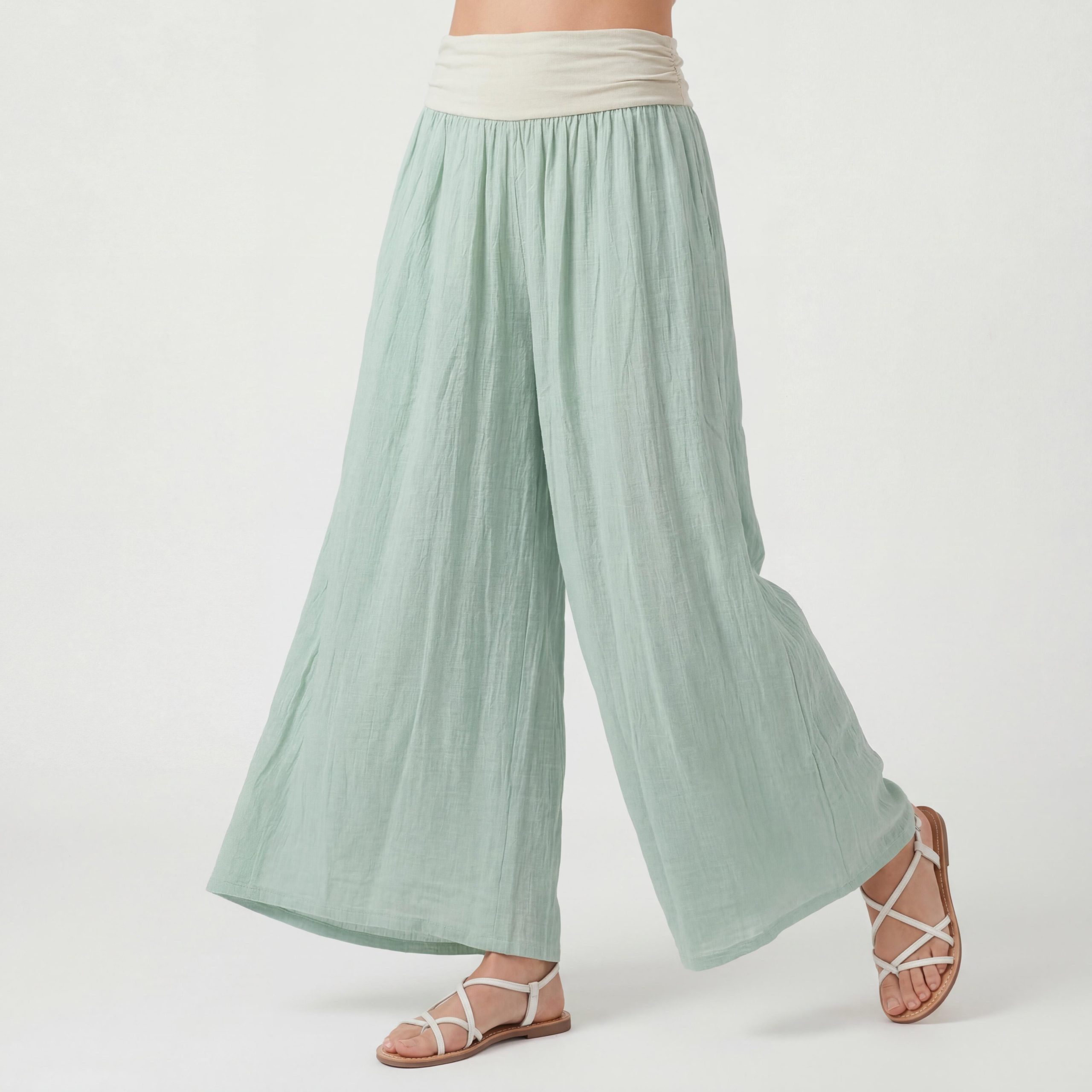 OriginalYou Haremshose Damen Flatterhose Baumwolle Sommerhose Leinen Optik Culotte Volant Middle Waist