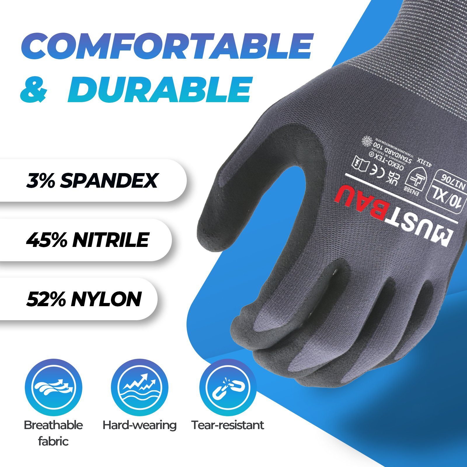 Mustbau Arbeitshandschuhe (3-St) 12/6/3 Pack, Abriebfest günstig online kaufen