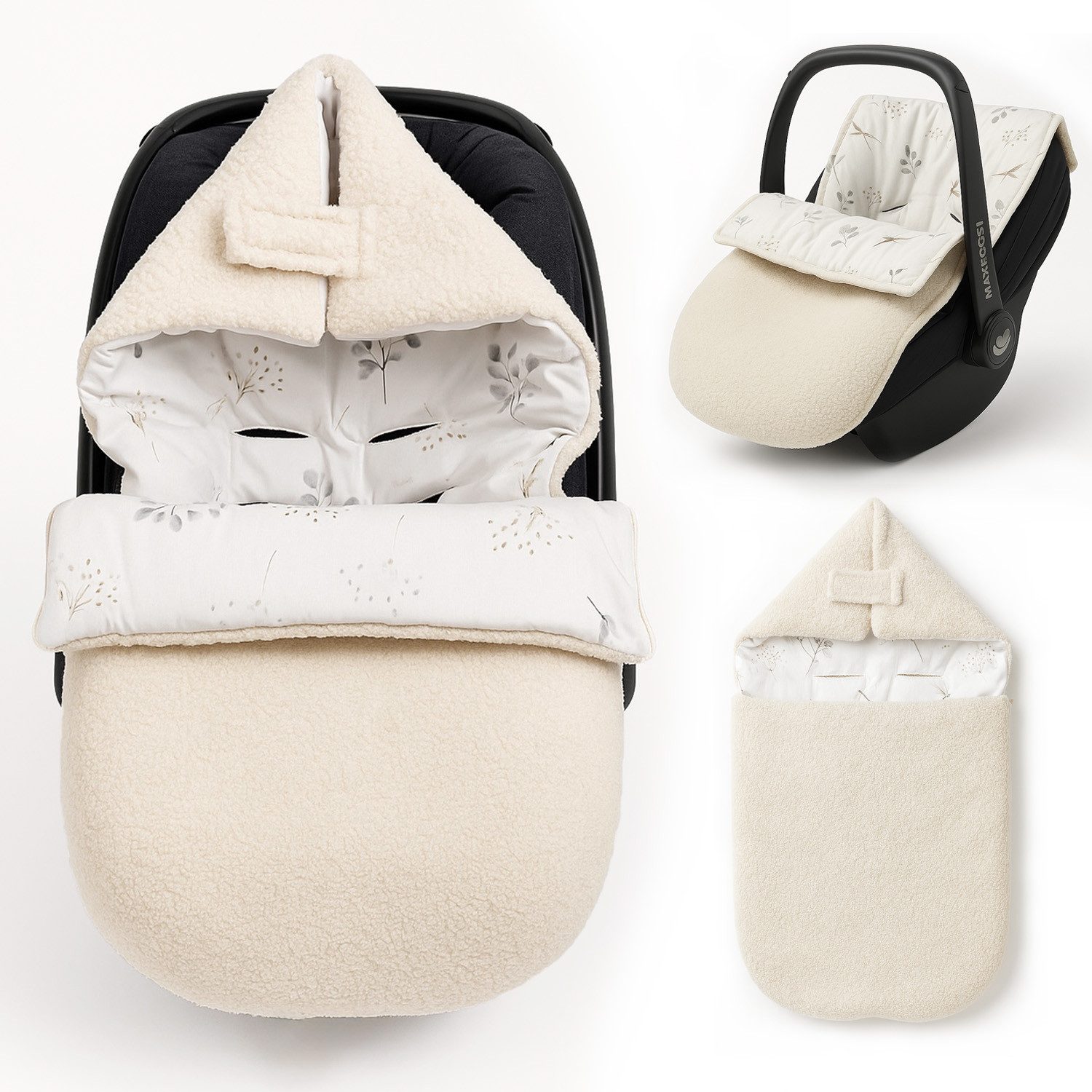 BABEES Fußsack für Babyschale Kinderwagen Wanne BOUCLE Winterfußsack, Einschlagdecke Baby universal 3-Punkt und 5-Punkt Gurt