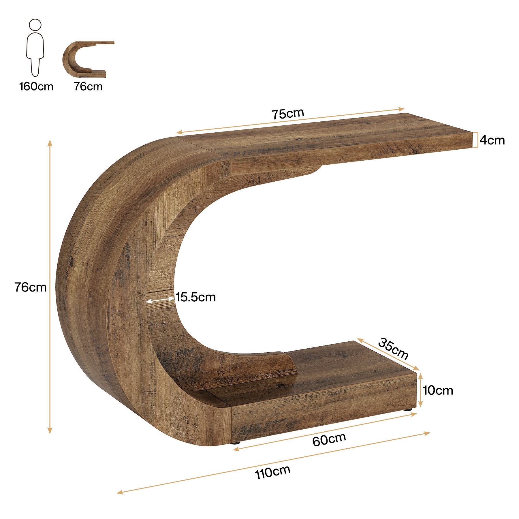 Tribesigns Konsolentisch Holz C-förmiger Flurtisch, 110 x 35cm Beistelltisch, Sofatisch – Bild 5 von 5