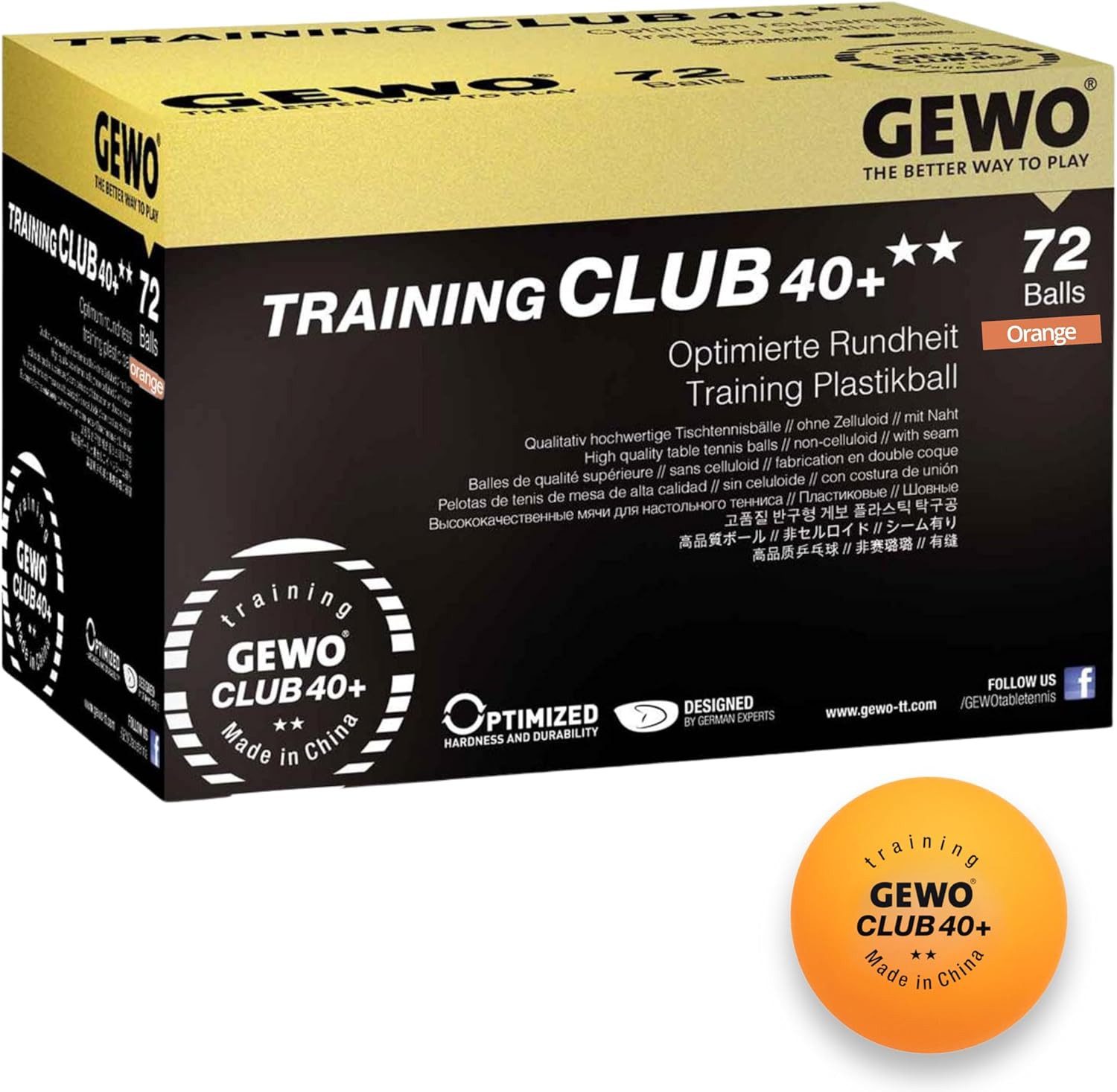 Gewo Tischtennisball 72 Stück, 2 Sterne 40+, Training Club Tischtennisbälle - ABS, orange (72-St)