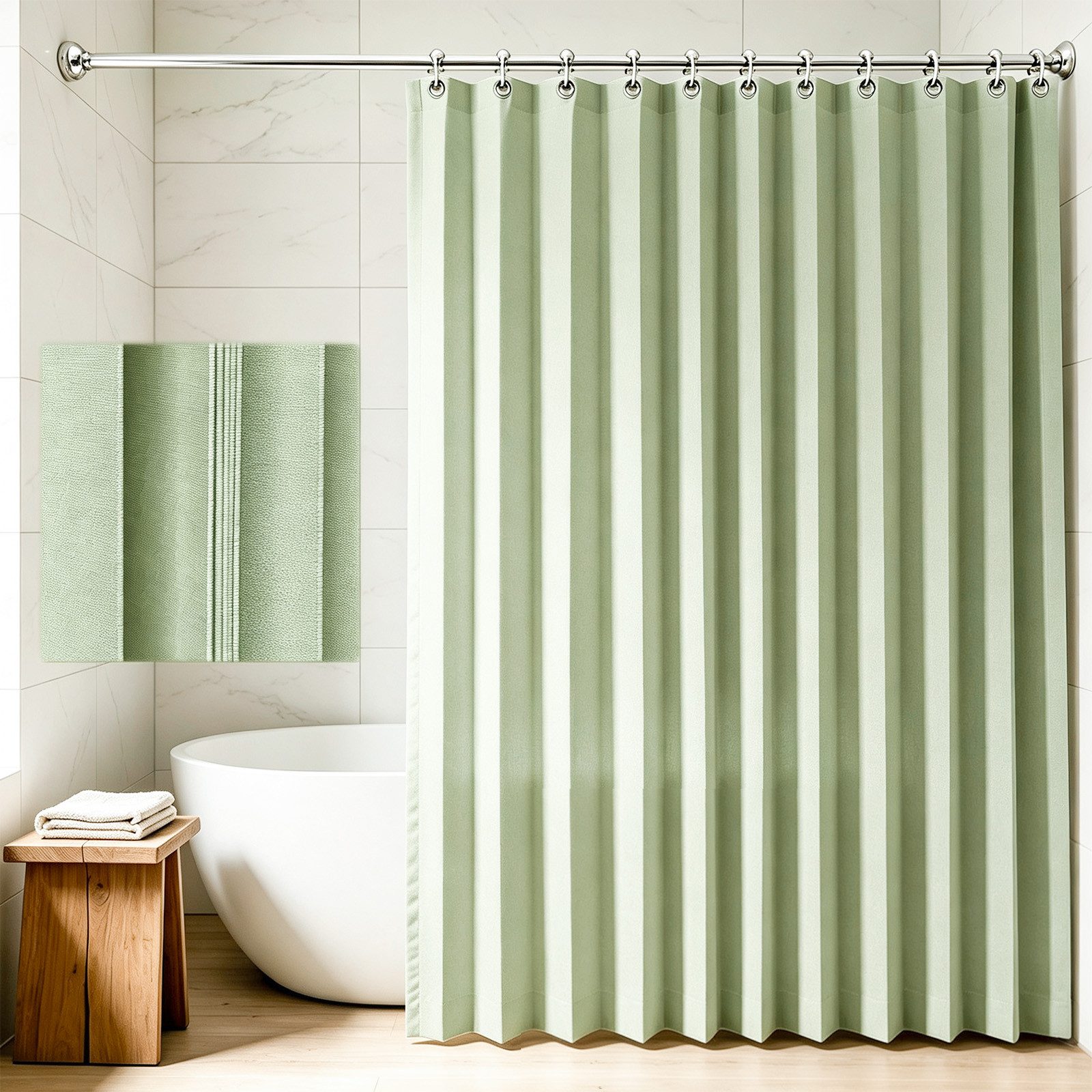 M&W DAS DESIGN Duschvorhang 180x200 Faltbar Anti Schimmel Waschbar Grün