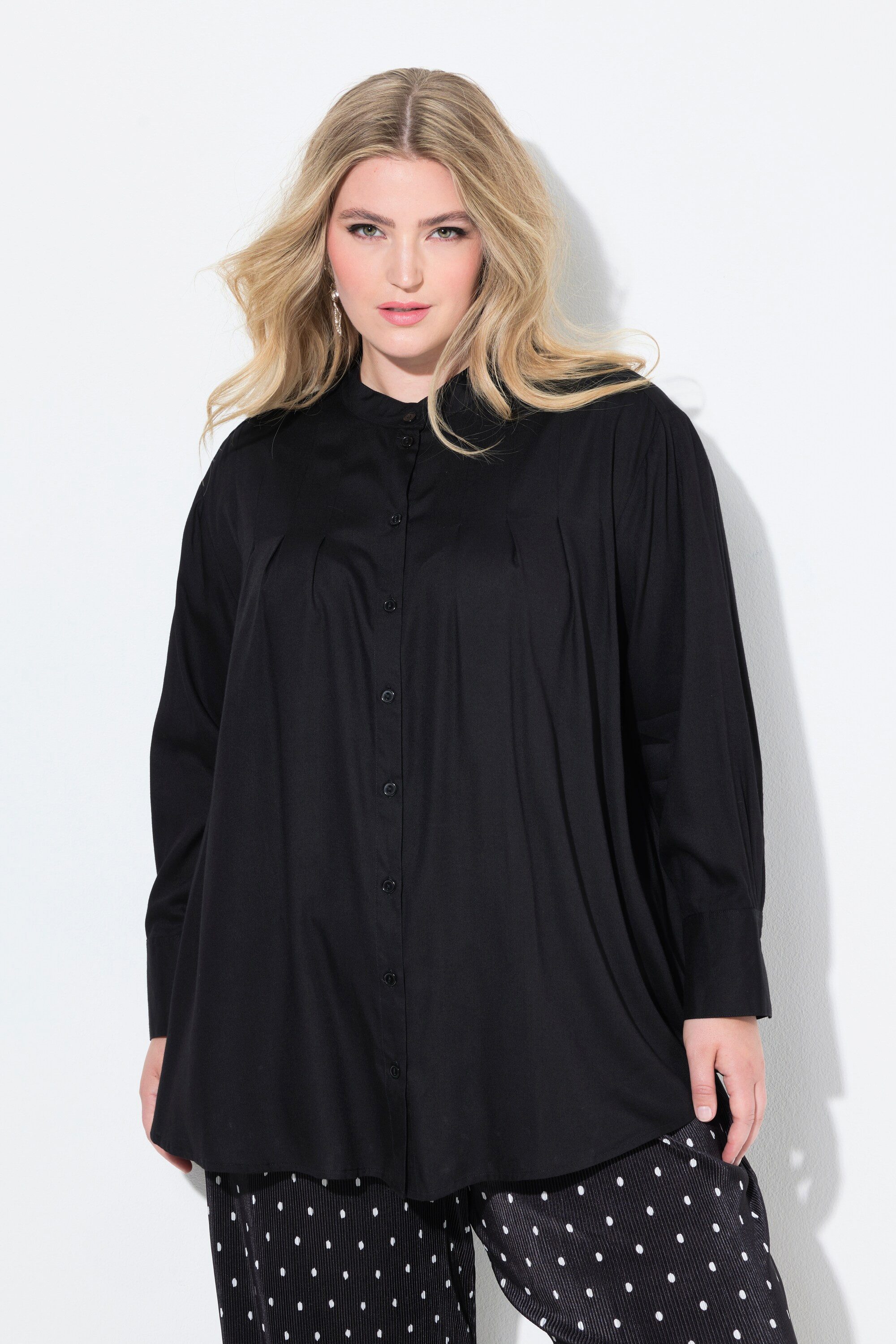 Longbluse Bluse Zierfalten an den Schultern Langarm