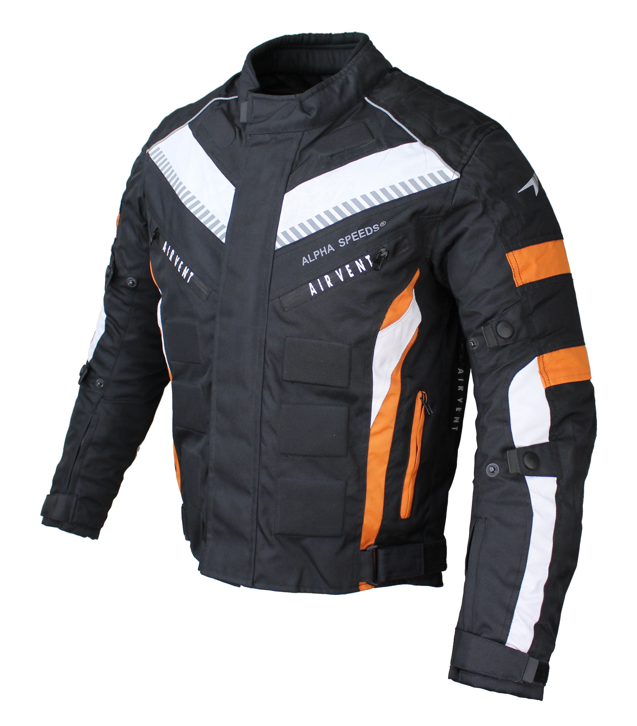 Alpha Speeds Motorradjacke Herren Motorrad Biker Textil Jacke Wasserdicht Jacke mit Protektoren Belüftungssystem, Innenjacke ist trennbar: All Season, SLIM Orange