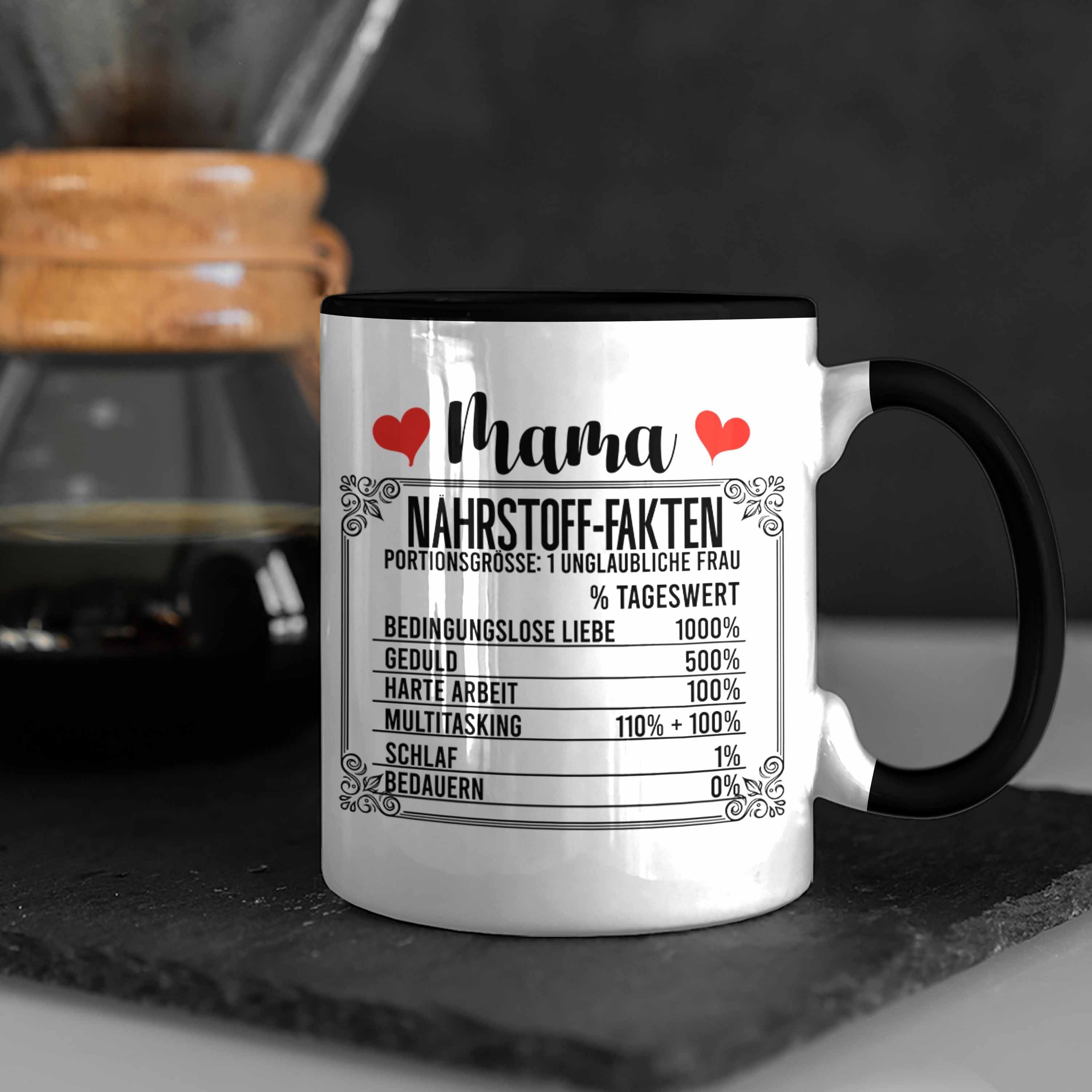 Tasse Mama Tasse Schwarz Trendation Muttertag - Fakten Nährstoff Trendation Geschenkidee Geschenk zum Mutter