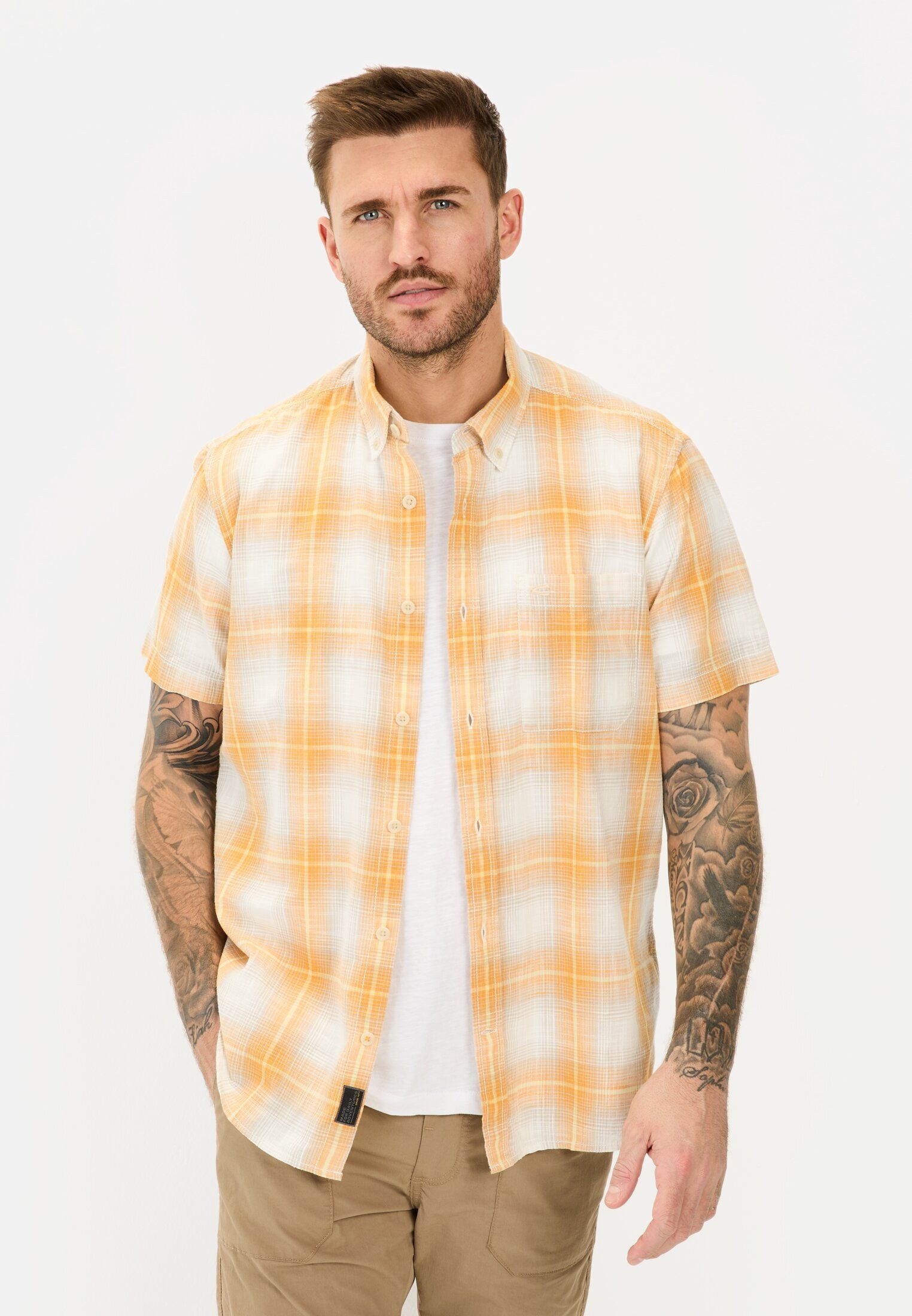 camel active Kurzarmhemd aus reiner Baumwolle Kurzarm Button-Down Button-Do günstig online kaufen