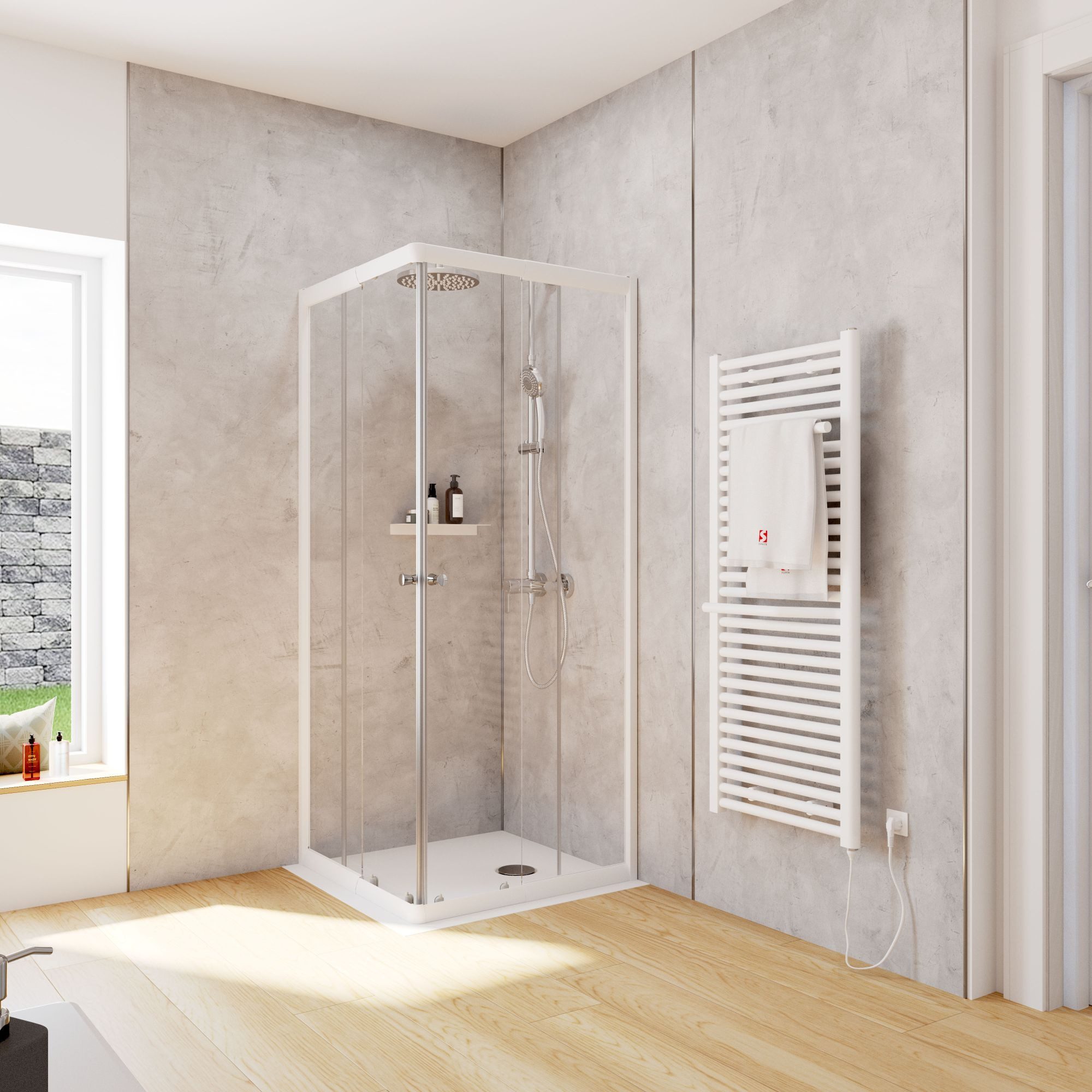 Schulte Eckdusche Corner, BxT: 75x75 cm, Sicherheitsglas, Eckeinstieg mit Schiebetüren, 180 cm hoch Klar Hell Profil Weiß