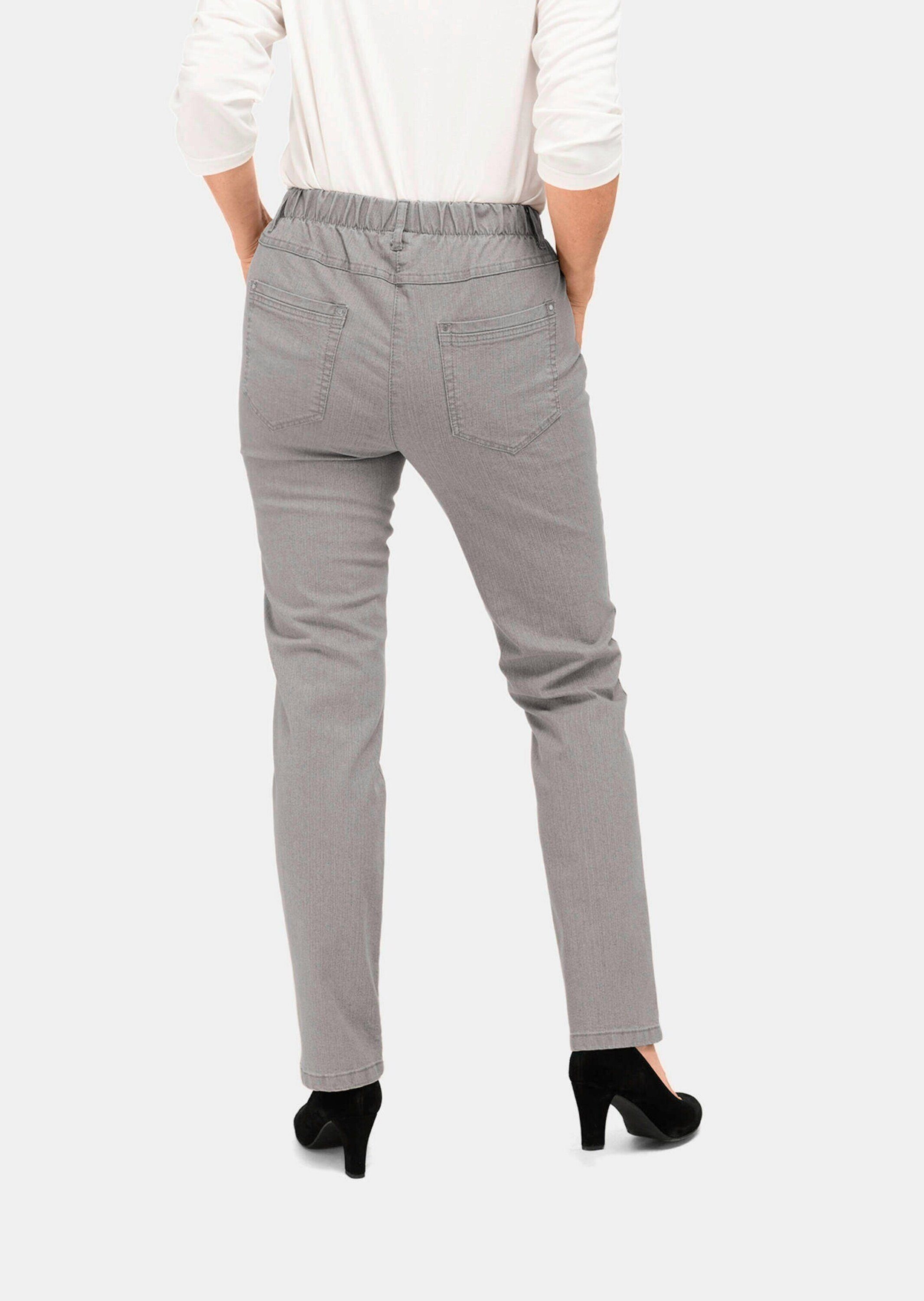 GOLDNER Bequeme Jeans Kurzgröße: Klassische Jeanshose mit Komfortbund Unifarbenes Design mit praktischem Schlupfbund und modernem Kragen