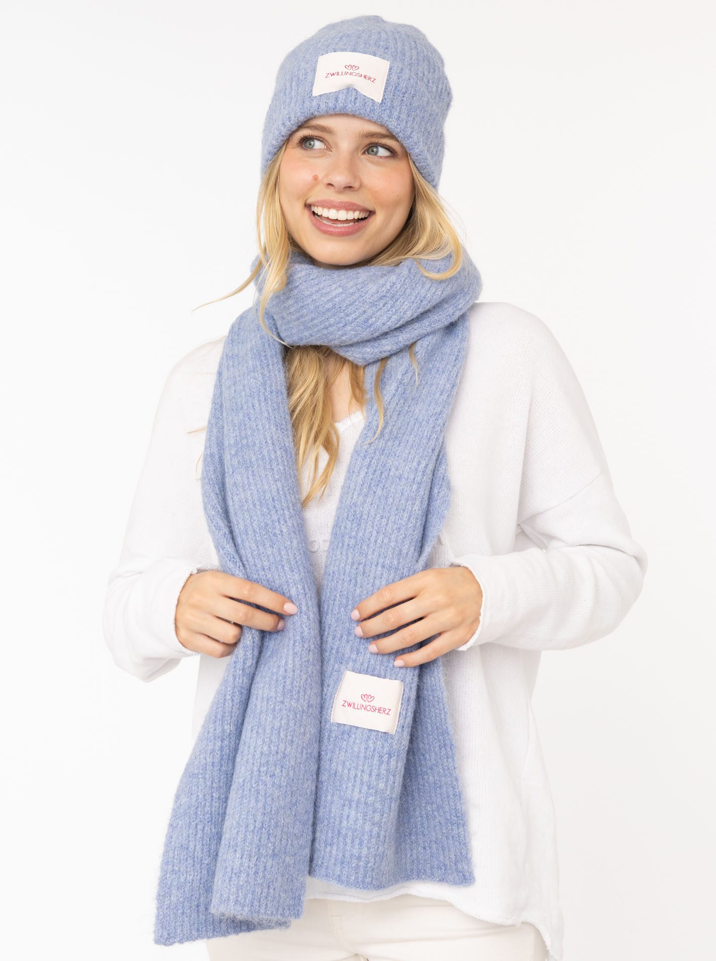 Zwillingsherz Strickschal "Zwillingsherz Patch", gerippt, mit Wolle und Patch