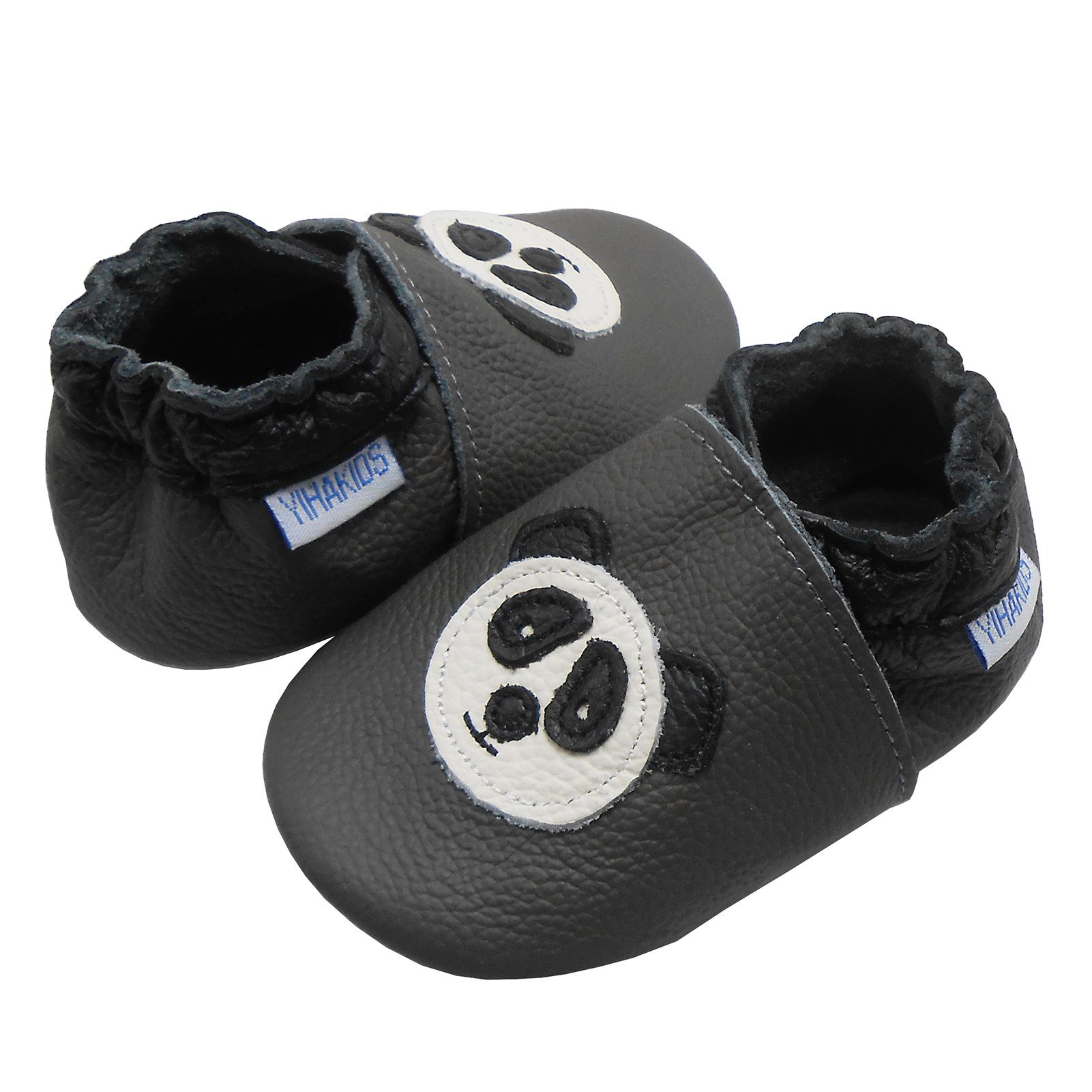 Yihakids Baby Krabbelschuhe & Lauflernschuhe – Panda Leder soft Barfußschuh (Weiches Leder 100 %, echtes Leder) Rutschfest