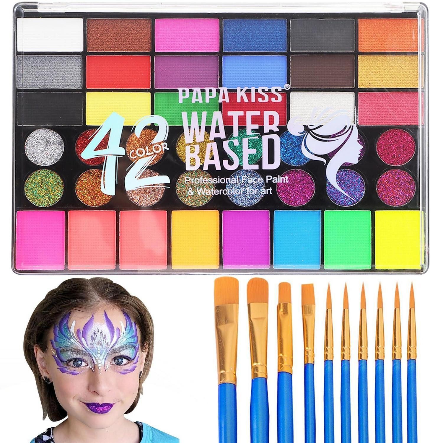LuxusKollektion Theater Schminkpalette Kinderschminke Set 42 Farben mit 11 Pinseln