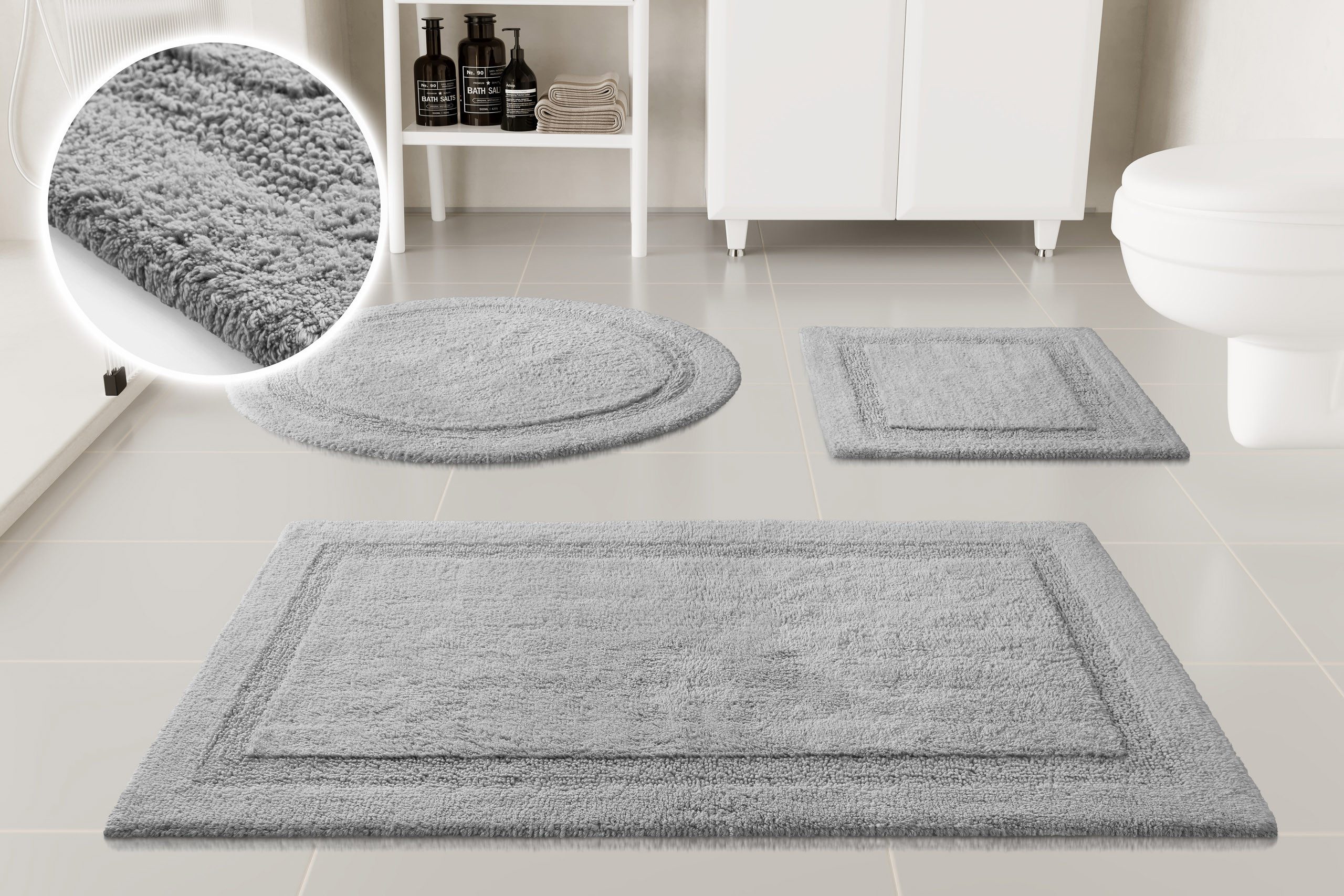 OTTO home Badematte Meellor, uni, viele Farben, Badvorleger, Badezimmer Teppich, Höhe 20 mm, rutschhemmend beschichtet, fußbodenheizungsgeeignet, Baumwolle, rechteckig, Badteppich, getuftet, modern, Uni, antirutsch, flauschig, Baumwolle