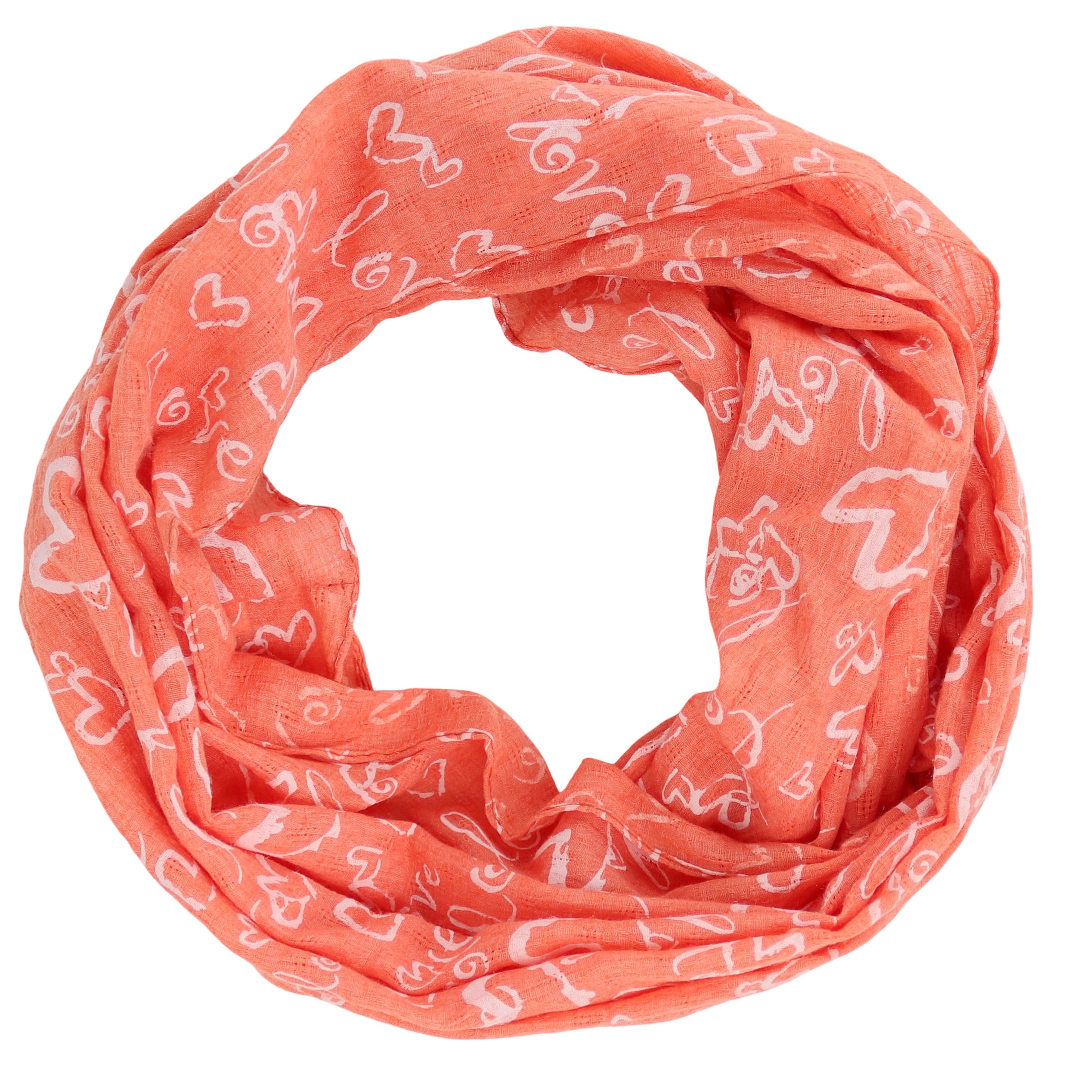 MIRROSI Loop Damen Schal mit Love Herz Muster Weich aus 100% Baumwolle, (ca. 160x44cm Zweimal um den Hals wickelbar, Loop-S), Damen Halstuch Stola ideal für Frühling,Sommer, Herbst