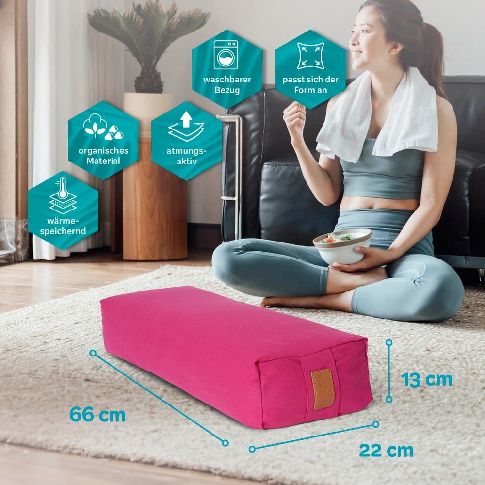 #DoYourYoga Yogakissen Yoga Bolster Paravati, gefüllt mit Bio-Dinkelspelz,Yogakissen 67x22x13cm