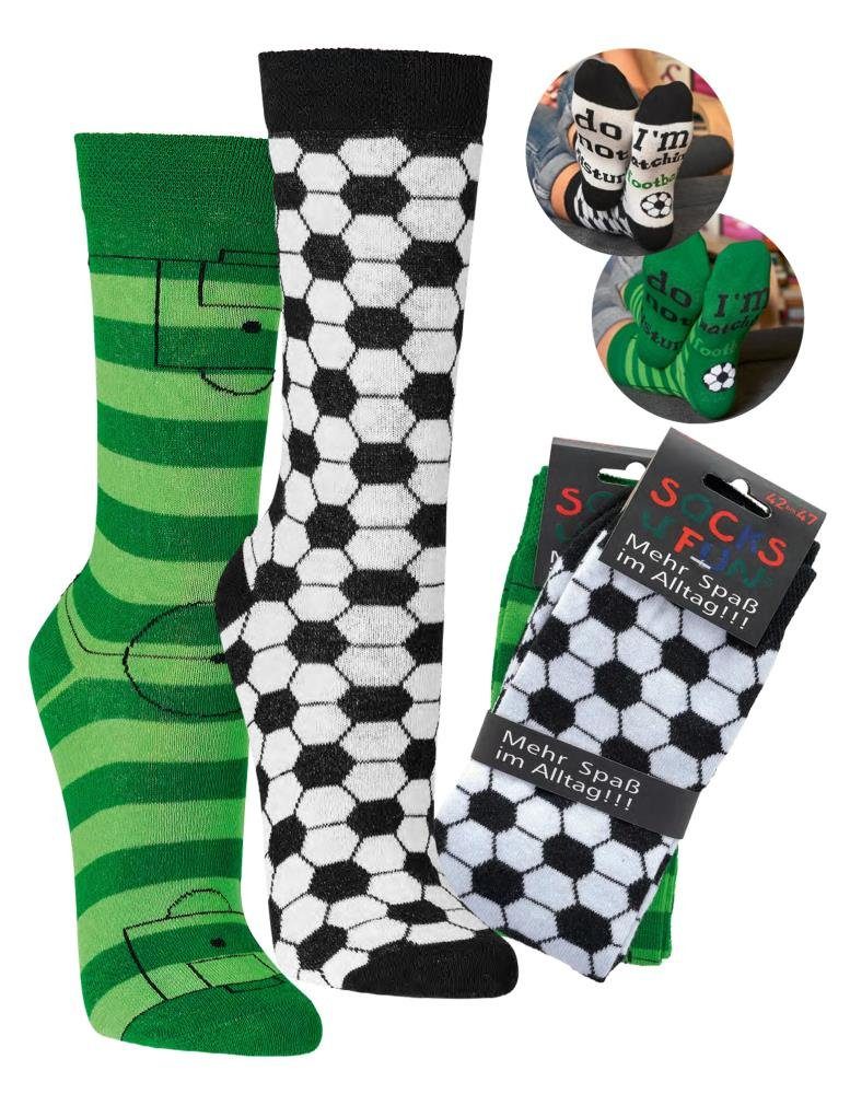 FussFreunde Freizeitsocken 2 Paar Fun Socken, Spaß mit Socken, über 70 Motive, ANTI-LOCH-GARANTIE Fußball