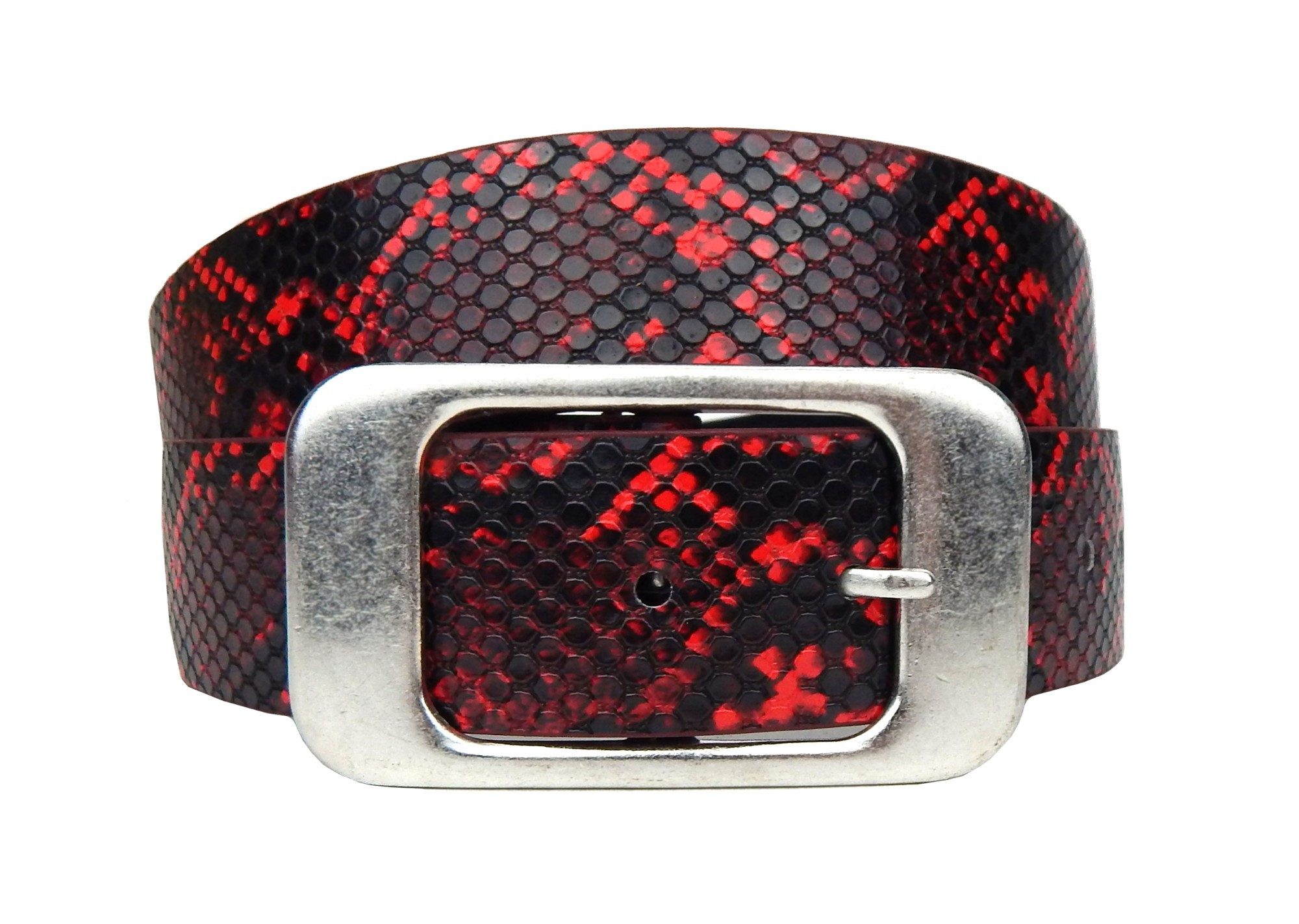 Ella Jonte Koppelgürtel Animalprint Schlange rot schwarz - Leder-Mix Vintage-Look