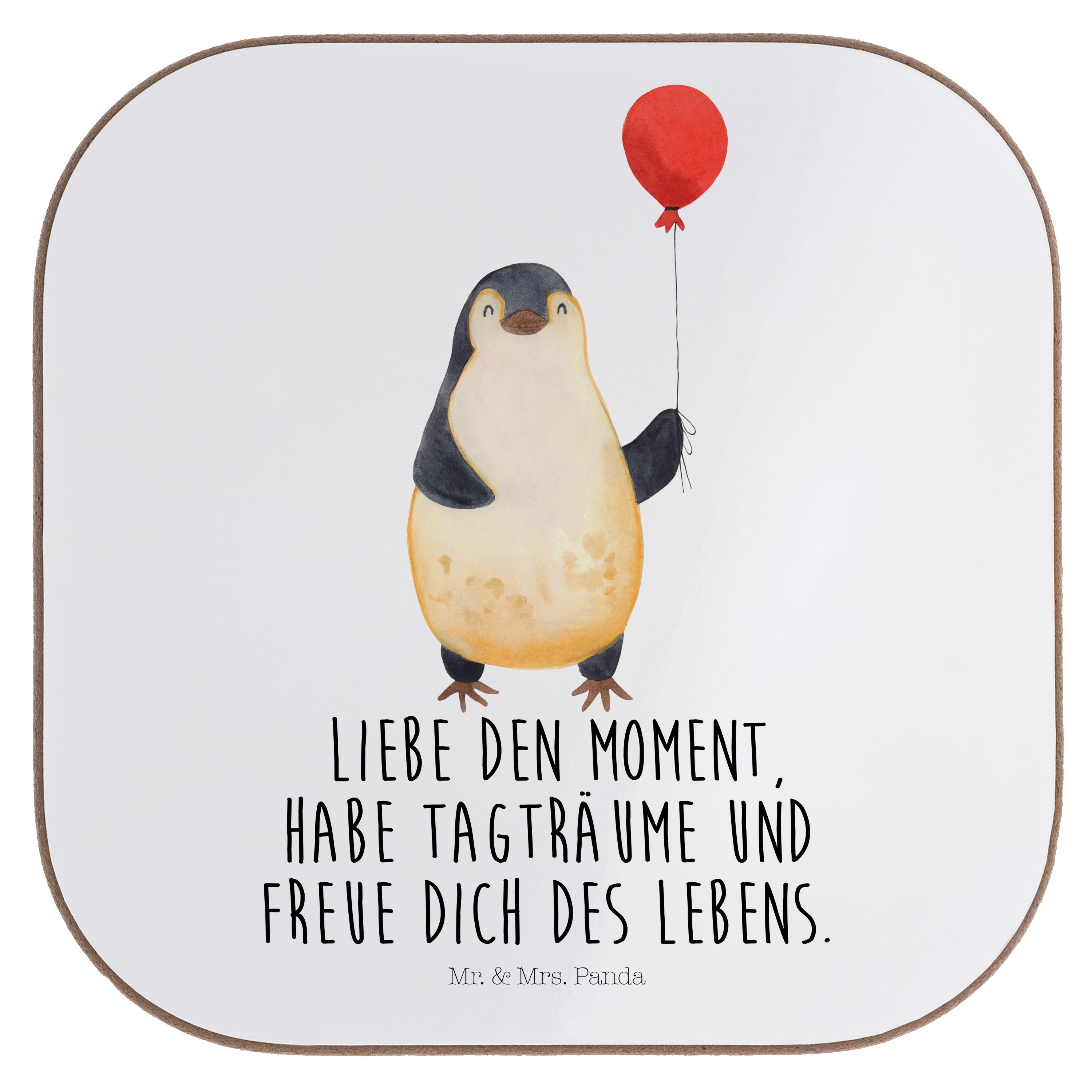 Mr. & Mrs. Panda Getränkeuntersetzer Weiß Geschenk, Luftballon Neustart, - Pinguin gute fröhlich, 1-tlg. - Laune
