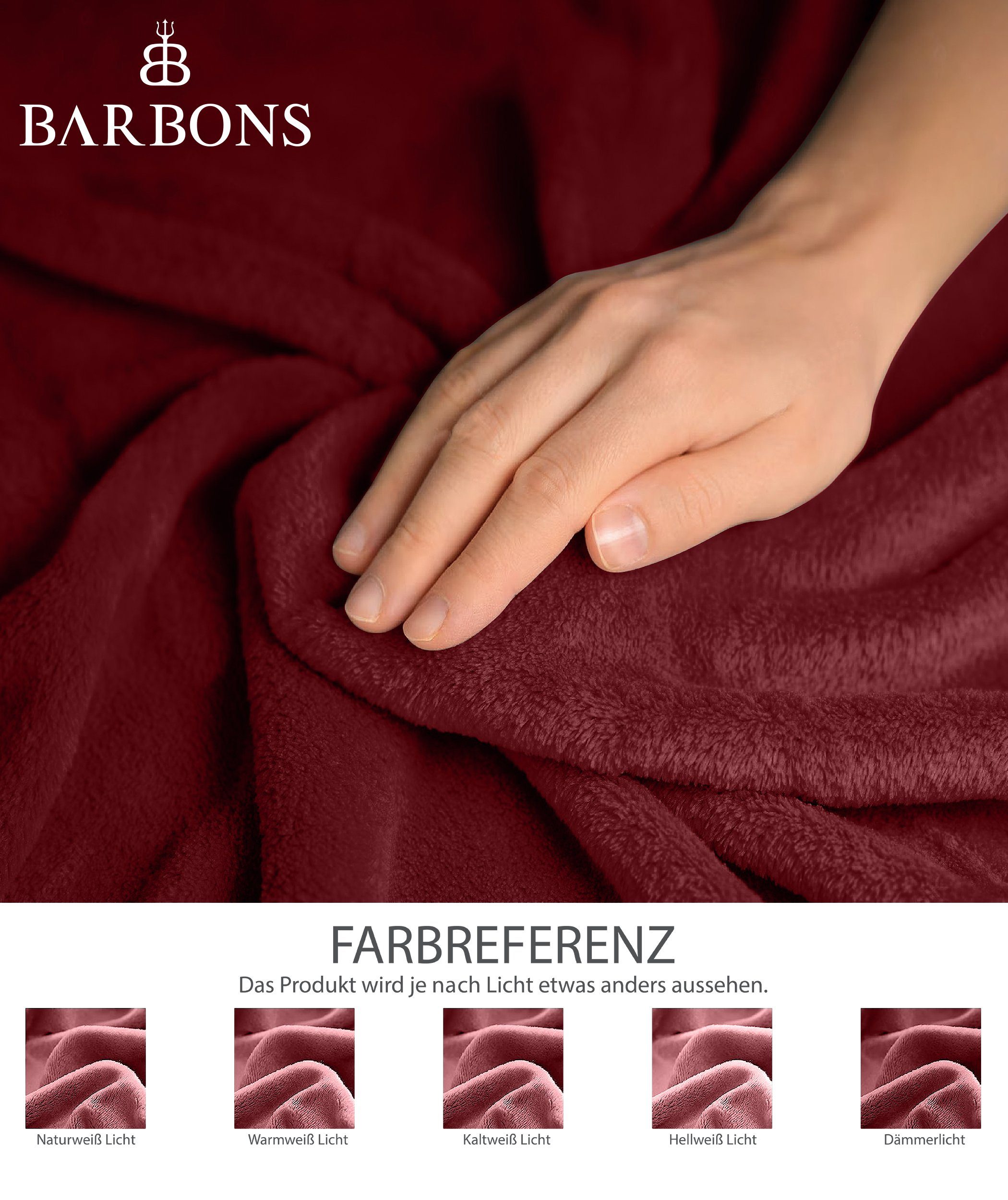 Wohndecke Kuscheldecke, BARBONS Fleecedecke, Sofa Überwurfdecke, weiche Rot Flauschige