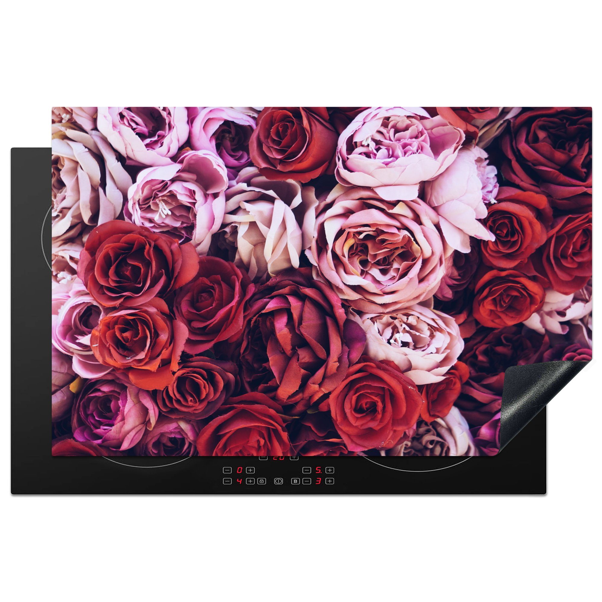 MuchoWow Herdblende-/Abdeckplatte Rosen - Rot - Rosa, Vinyl, (1 tlg), 81x52 cm, Induktionskochfeld Schutz für die küche, Ceranfeldabdeckung