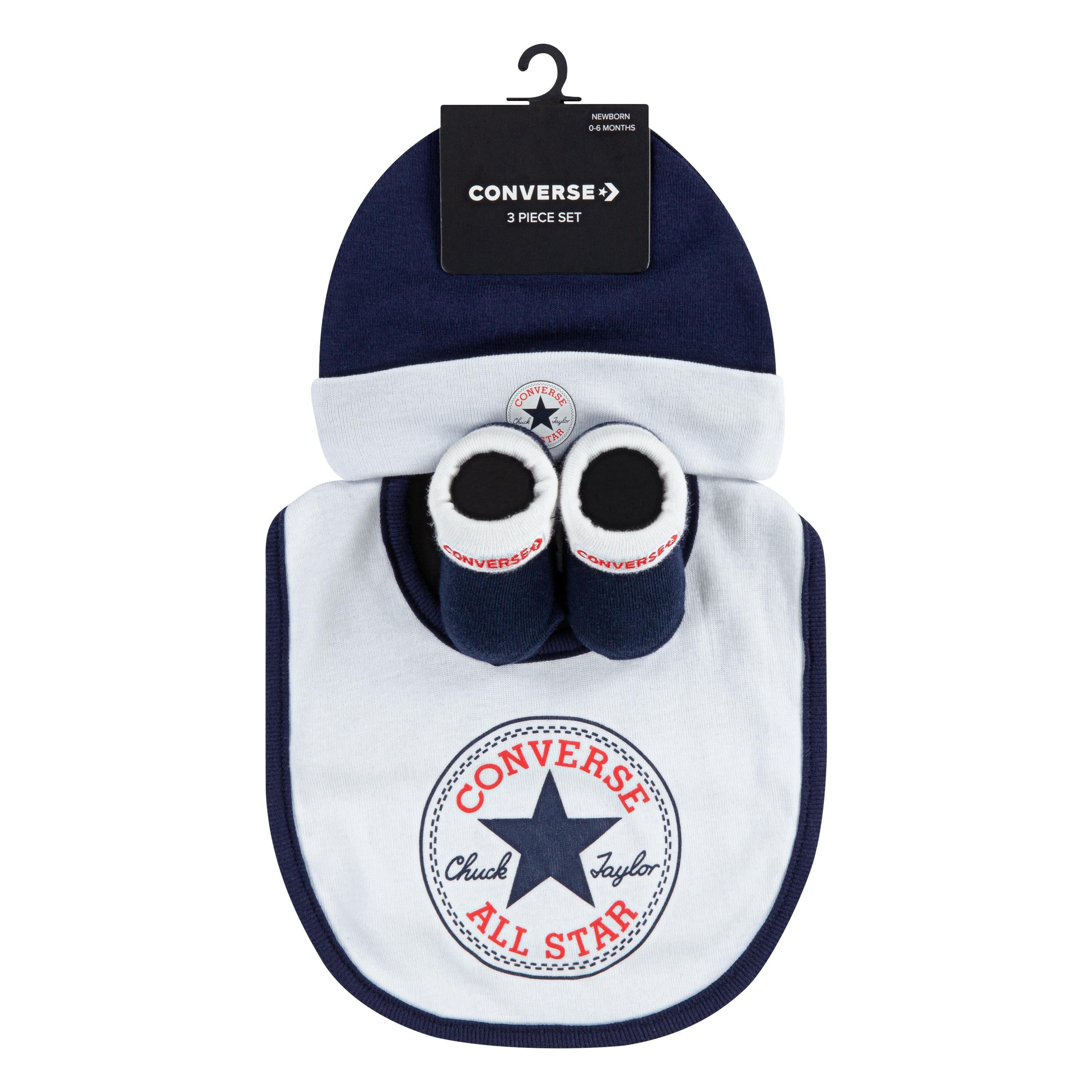 Bestellrabat 3PC Neugeborenen-Geschenkset Converse HAT SET BIB INFANT BOOTIE obsidian CHUCK