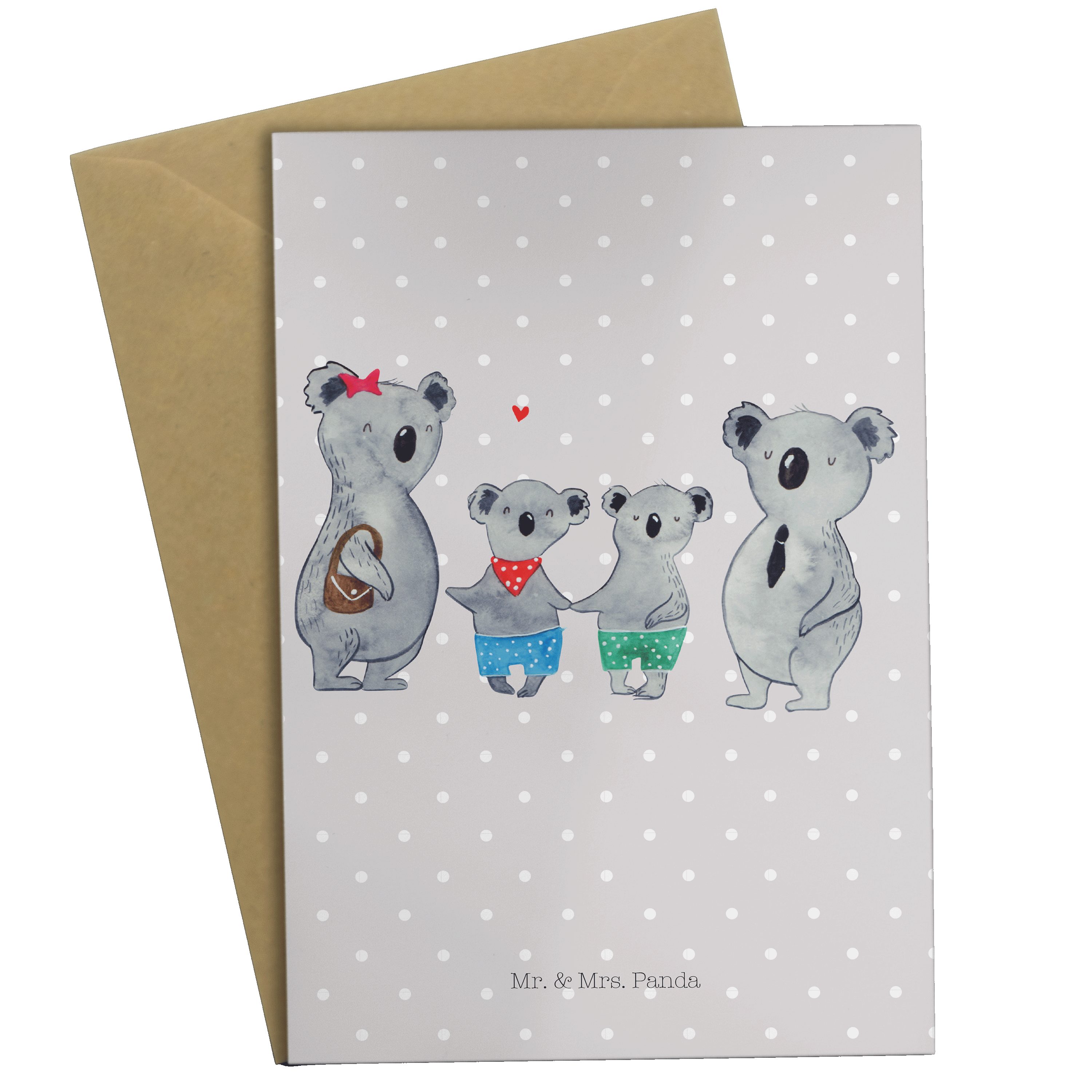 Geschenk, Hochzeitskarte, - zwei & Grußkarte Grau zusamme Pastell - Mrs. Panda Familie Koala Mr.
