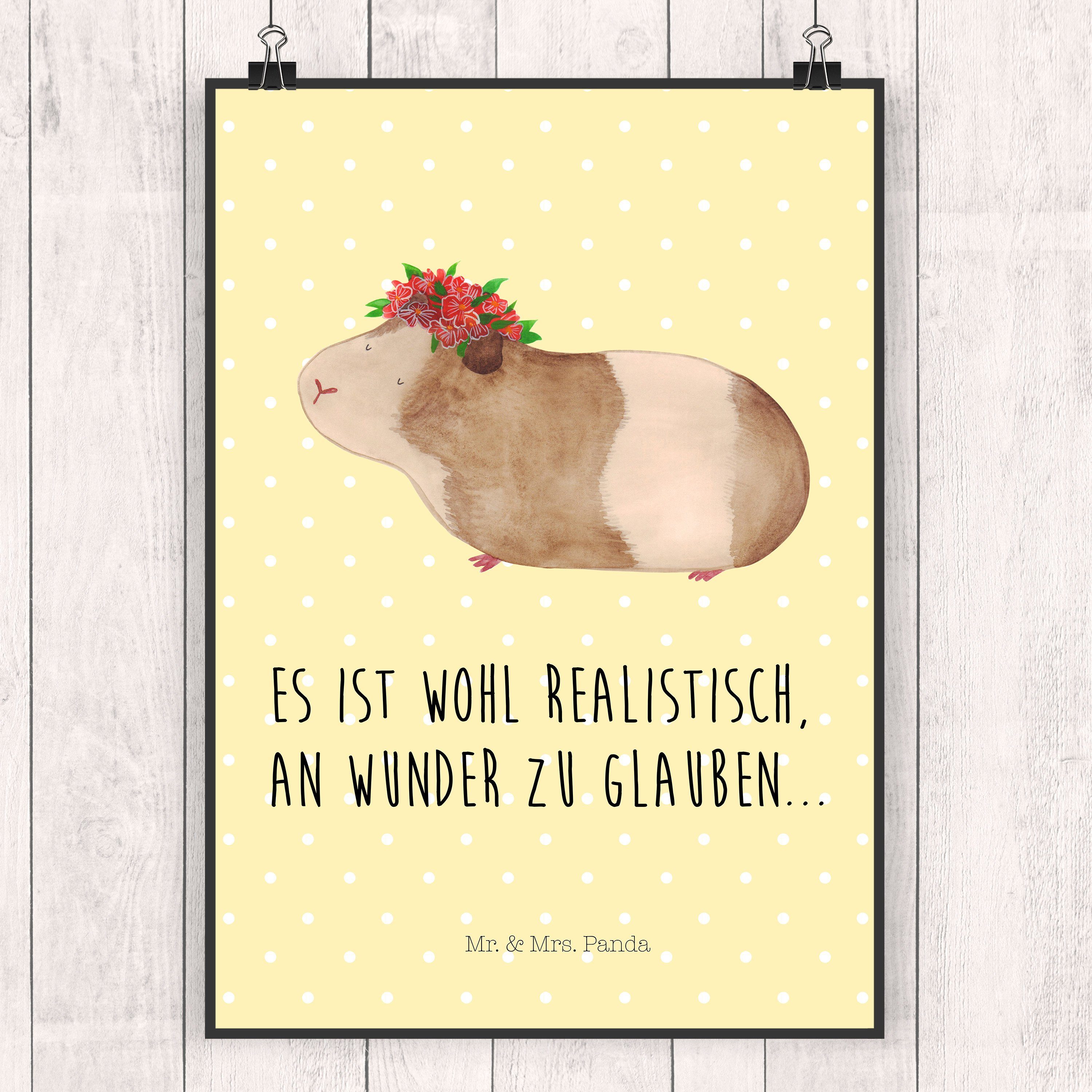 Mr. & Mrs. Panda Poster DIN A4 Meerschweinchen weise Gelb Pastell