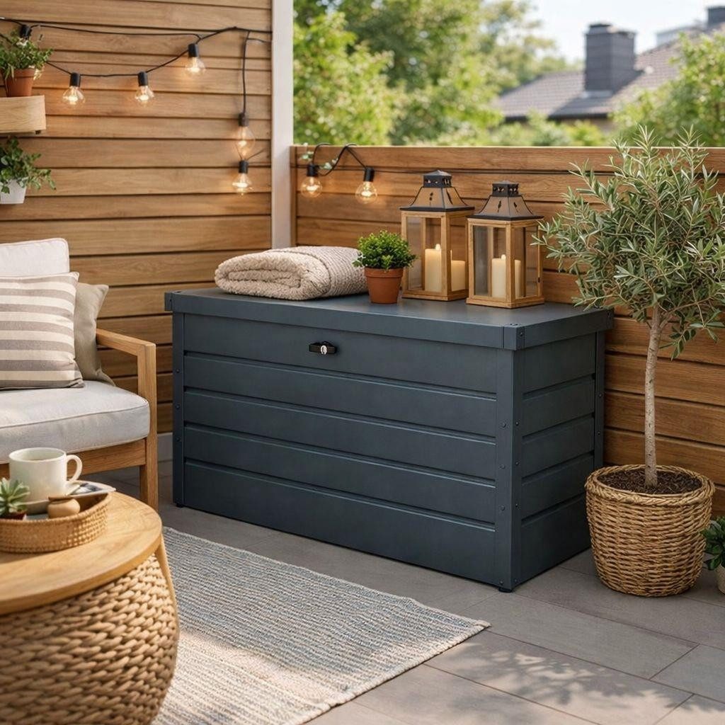 ESTEXO Auflagenbox Metall Kissenbox Gartentruhe Gartenbox Aufbewahrungsbox Anthrazit